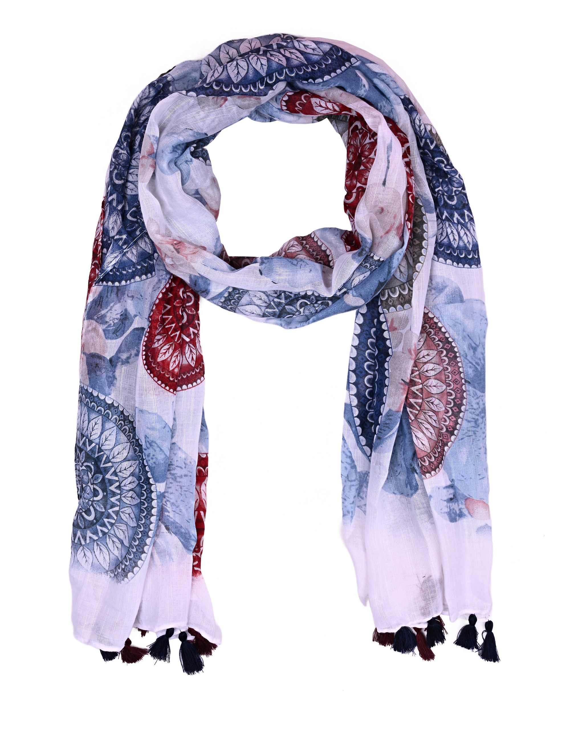 Modeschal Leichter Schal mit Mandala-Print und Quasten – Boho-Chic für jeden Tag