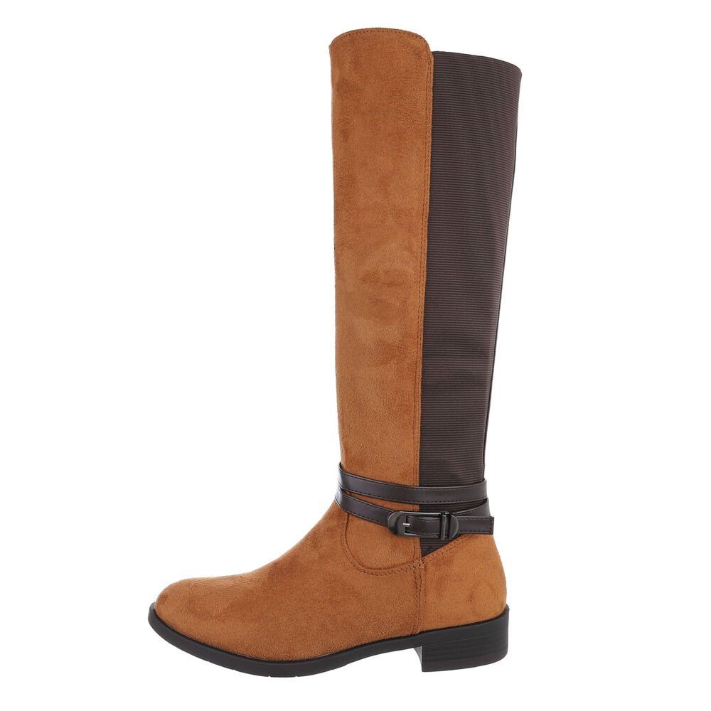 Ital-Design Damen Freizeit Stiefel Blockabsatz Flache Stiefel in Camel günstig online kaufen