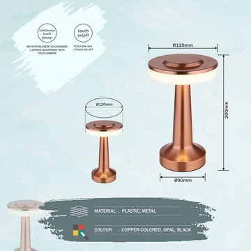 Globo Tischleuchte Tischlampe kabellos mit Akku Touch Dimmer Tischleuchte Dimmbar Kupfer