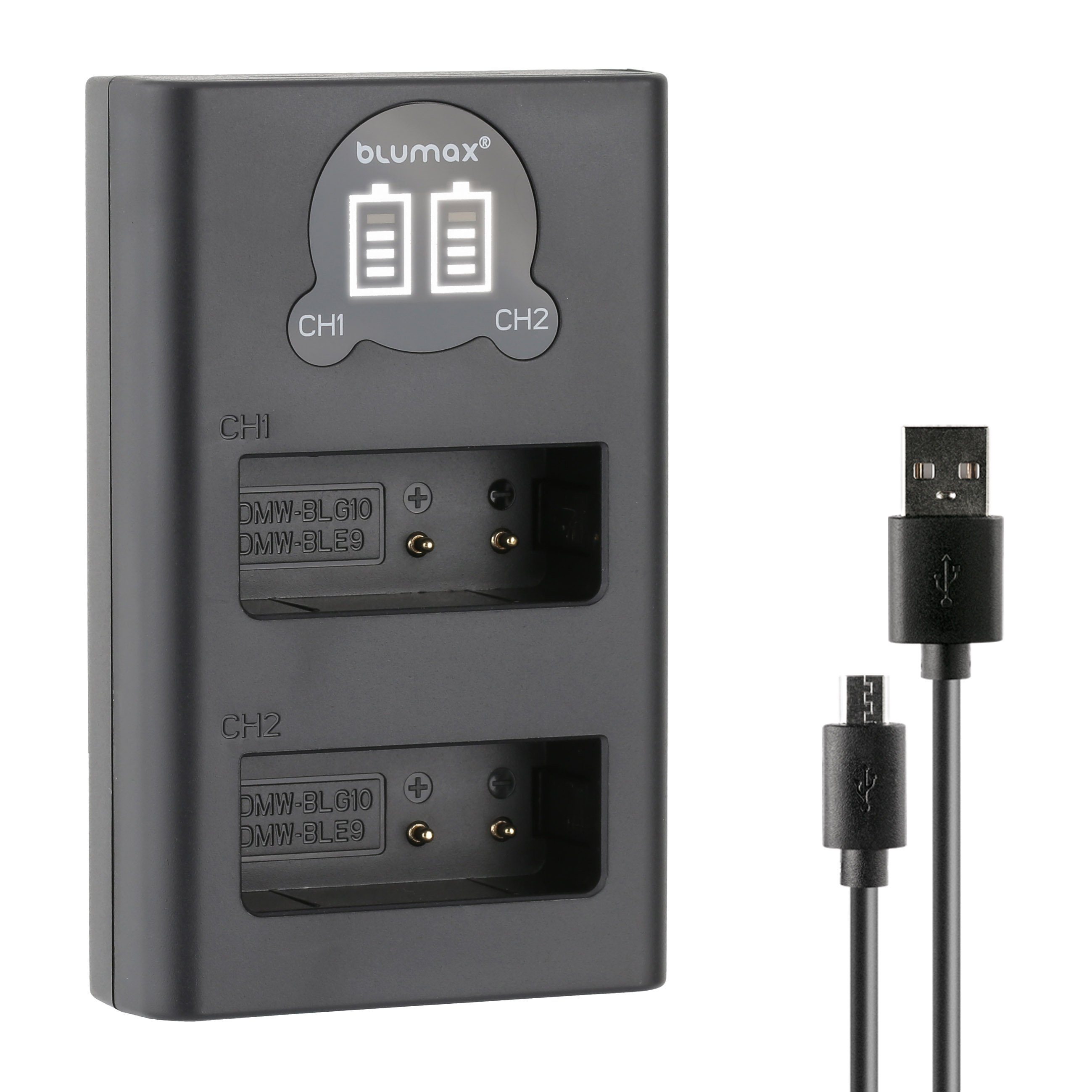 Blumax Dual LCD Ladegerät, für Panasonic DMW-BLG10 USB-C Kamera-Ladegerät