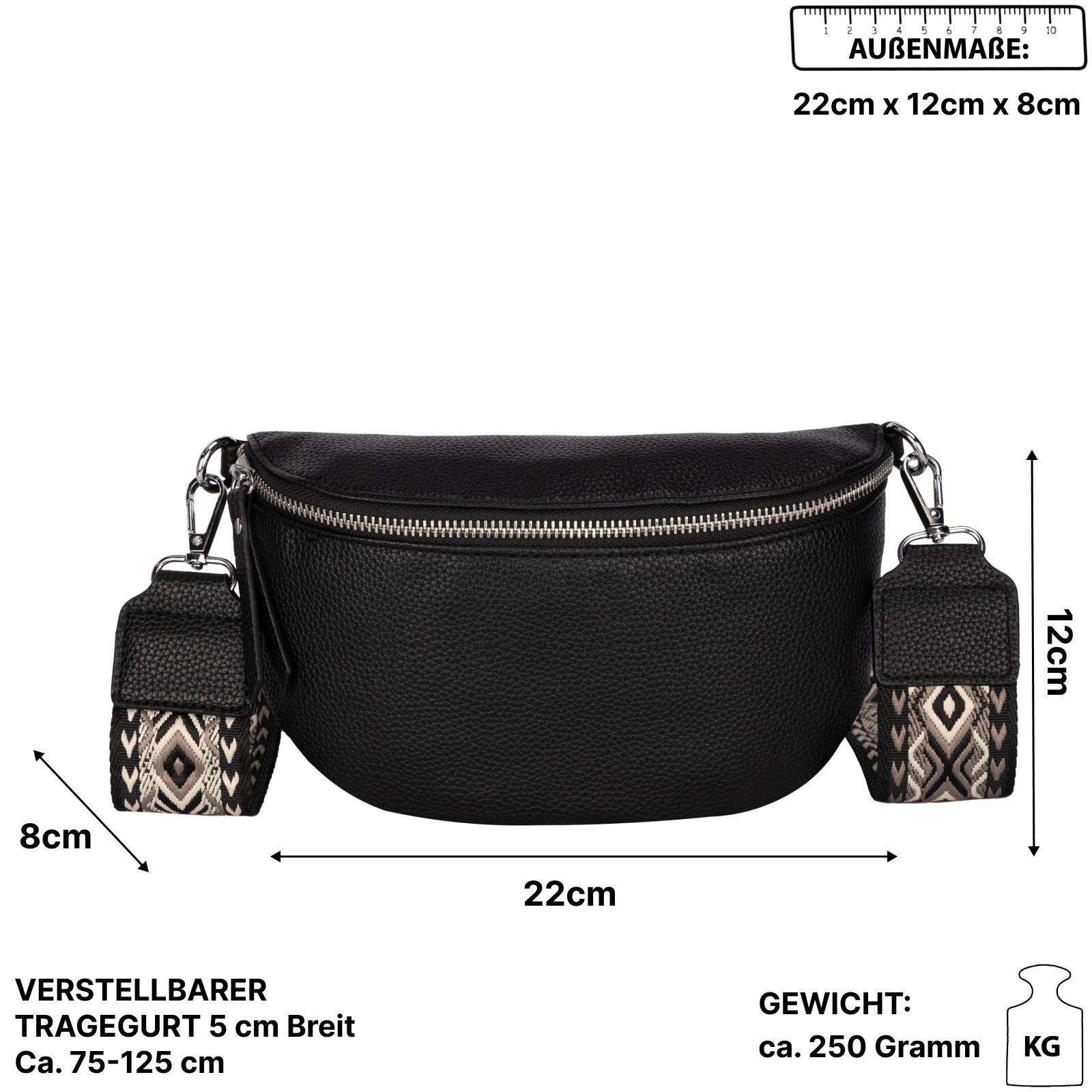 als Gürteltasche Umhängetasche Italy-De, tragbar EAAKIE Umhängetasche CrossOver, Kunstleder BLACK Bauchtasche Crossbody-Bag Schultertasche, Hüfttasche