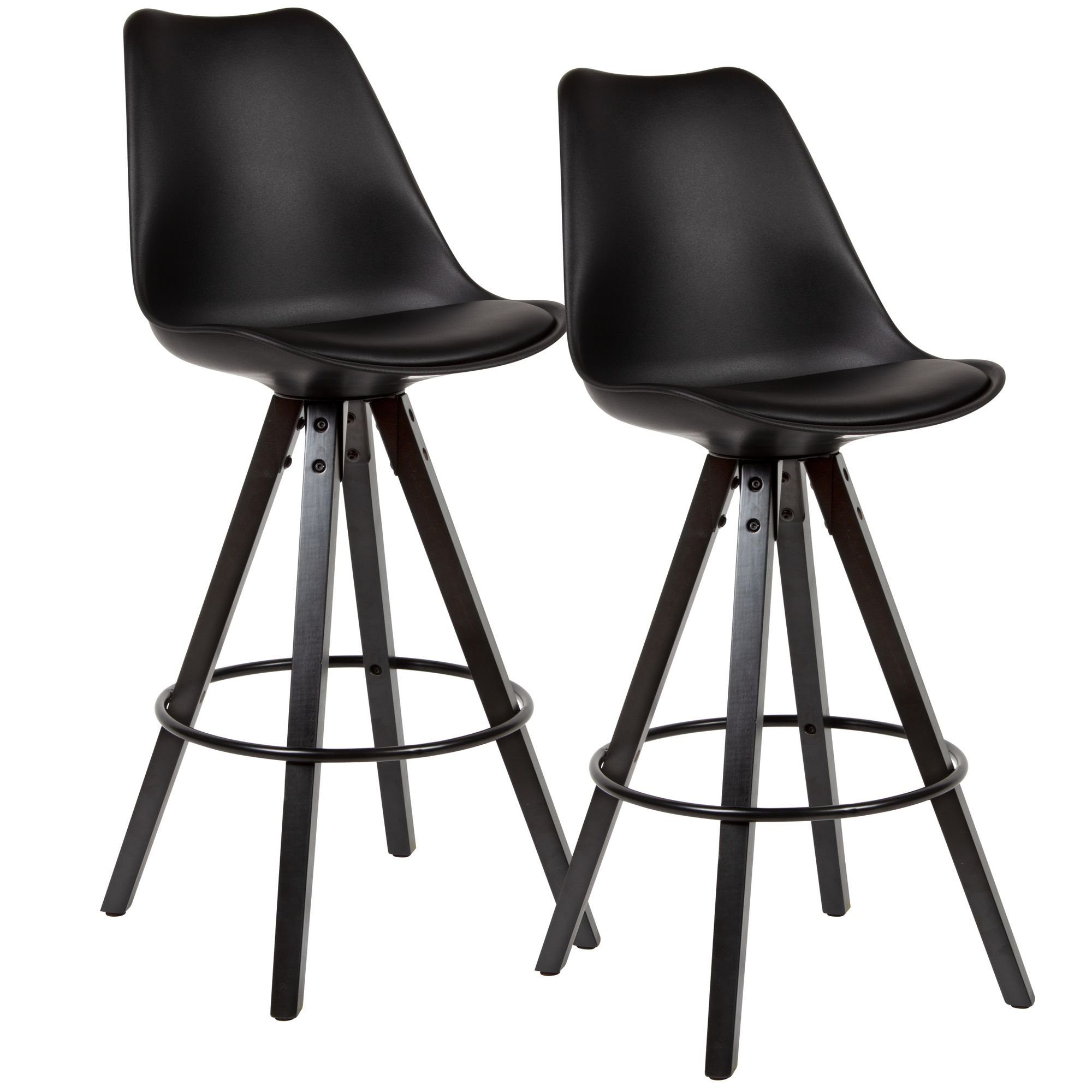 Barhocker 2er Set Barhocker Schwarz Kunstleder / Massivholz, Design Barstuhl