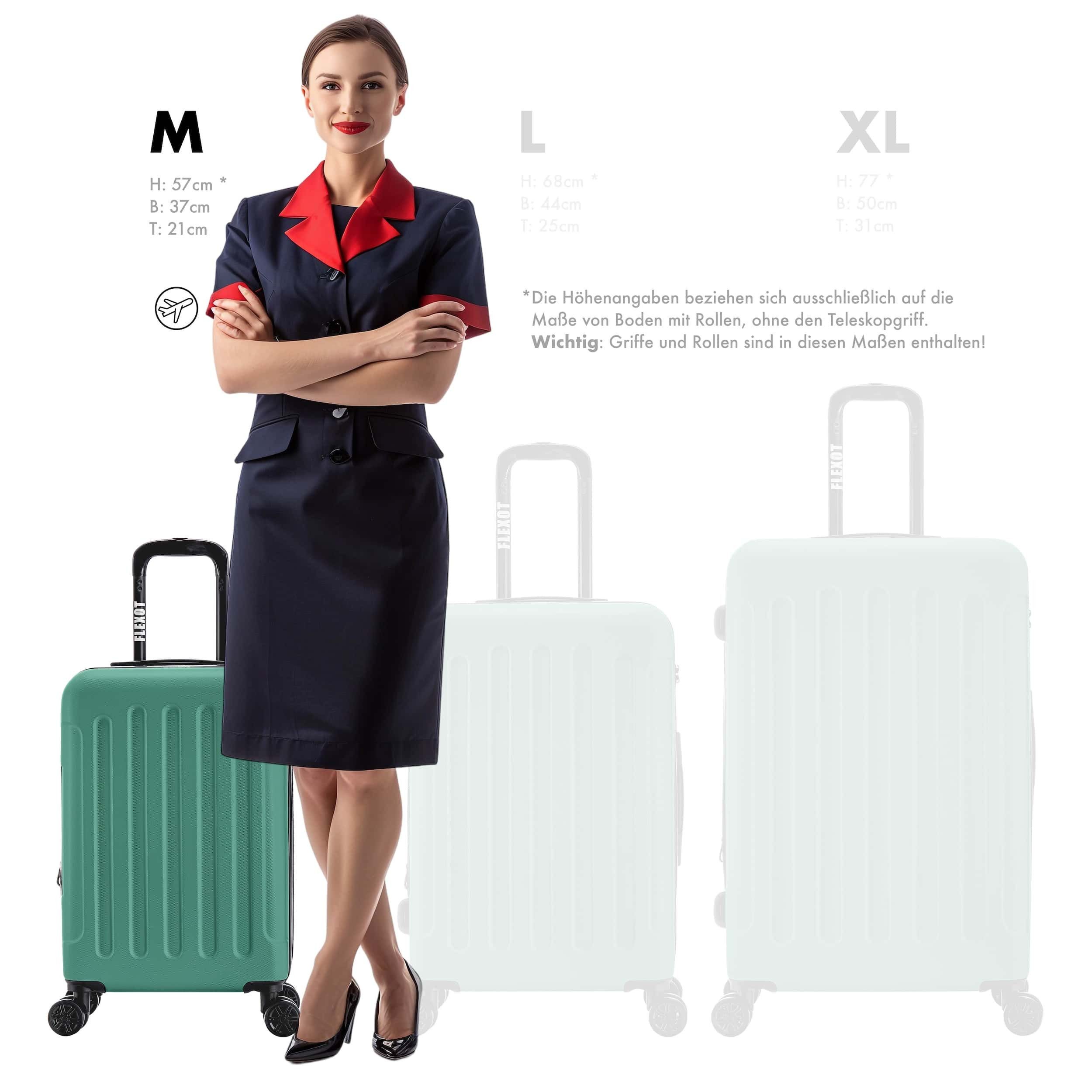 Flexot Hartschalen-Trolley F-3045 (Gr. M, L, XL) – Kofferset – ABS-Hartschale, 4 Rollen, Robuster und moderner Koffer mit vier 360° Rollen und Zahlenschloss