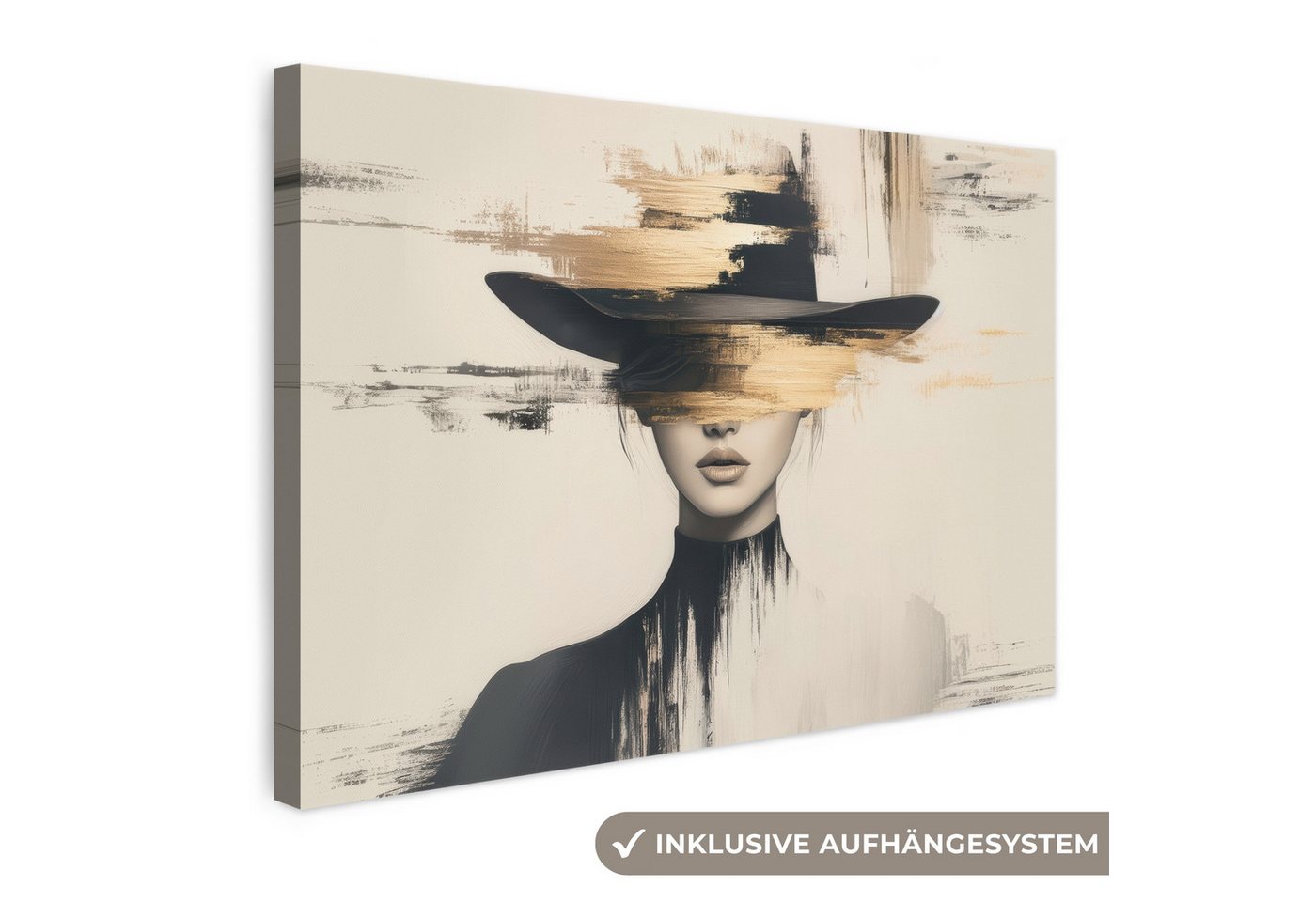 OneMillionCanvasses® Leinwandbild Frau - Hut - Farbe, Fotodruck (1 St), Leinwand Bilder Klein, Wand Dekoration Aesthetic 30x20 cm