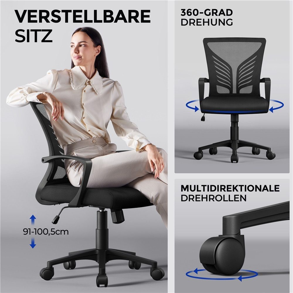 Yaheetech Bürostuhl Höhenverstellbarer Drehstuhl (2 St), Schreibtischstuhl mit Schaukelfunktion für Arbeitszimmer/Büro – Bild 5 von 5