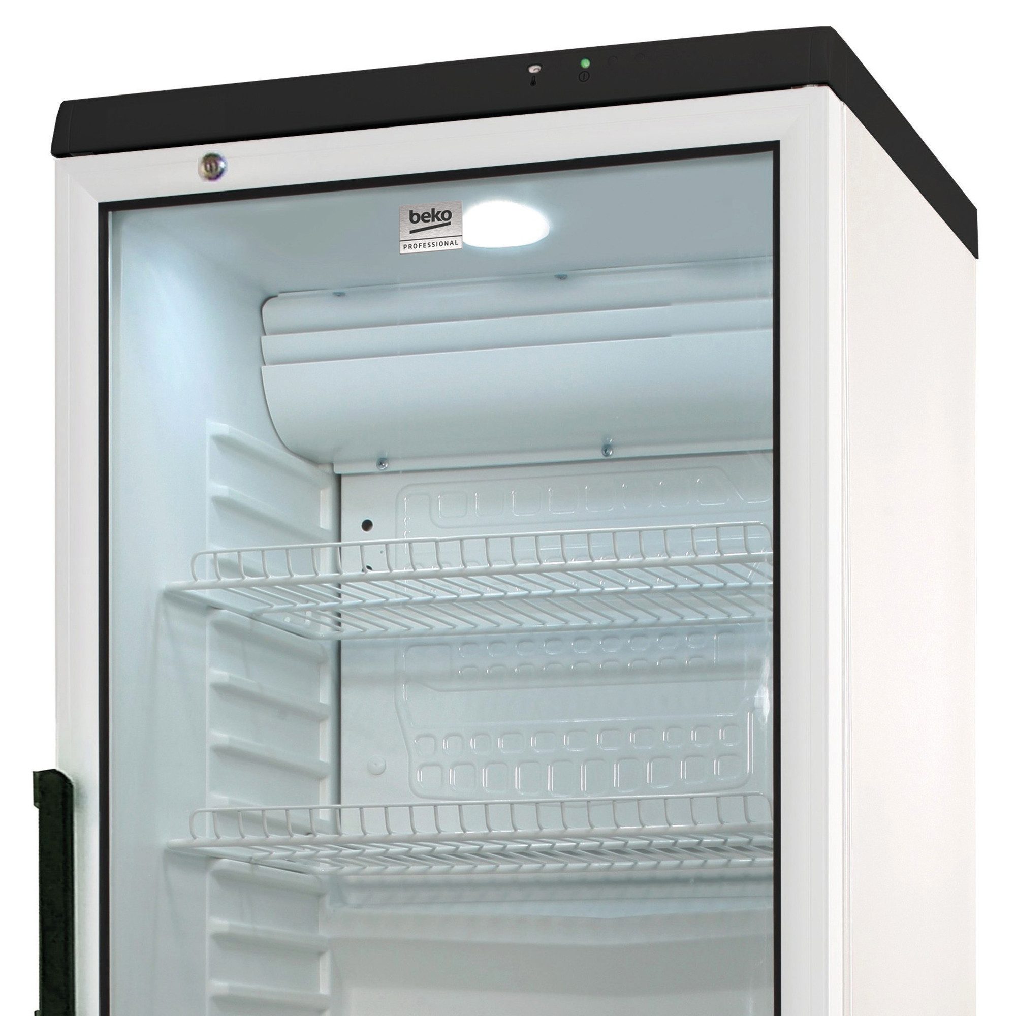 BEKO Vollraumkühlschrank ADN 202/2 BP, 145 cm hoch, 60 cm breit, Verschliessbare Glastür, Umluftventilator, Innenbeleuchtung
