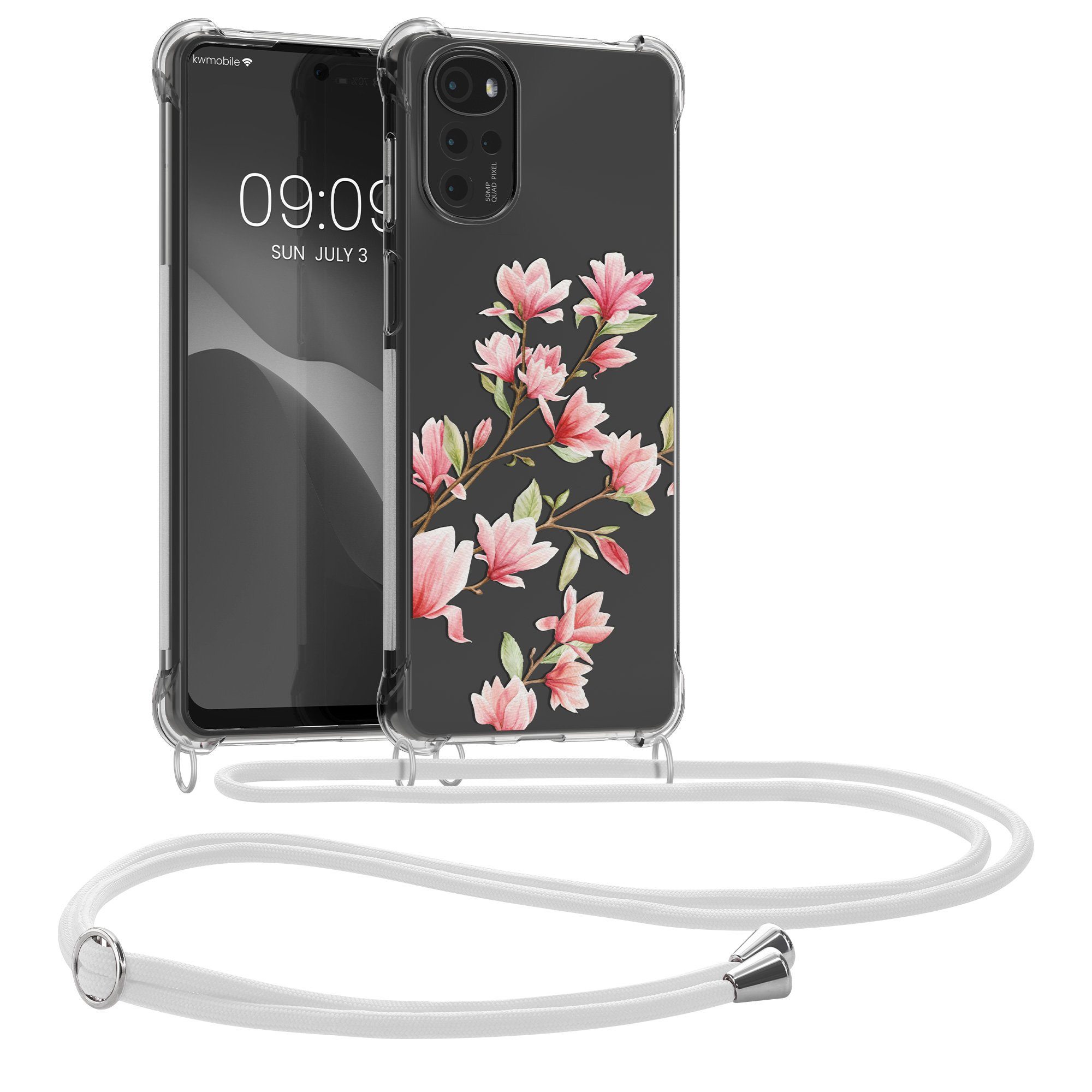 kwmobile Handyhülle Hülle für Motorola Moto G22, Silikon Handyhülle mit Kette - Handykette Handyband