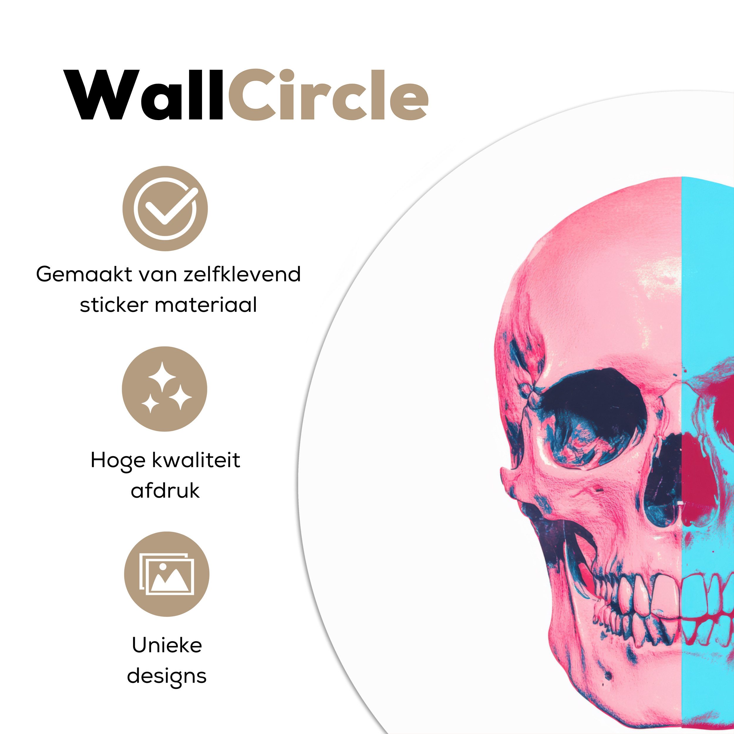 MuchoWow Wandsticker Totenkopf - Grafik - Rosa - Geteilt (1 St), Tapetensticker Selbstklebend, Wandbild Wohnzimmer, 80x80 cm