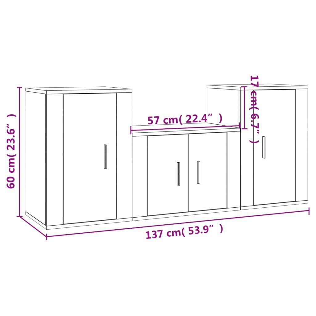 Holzwerkstoff vidaXL 3-tlg. (3-St) Räuchereiche TV-Schrank-Set TV-Schrank