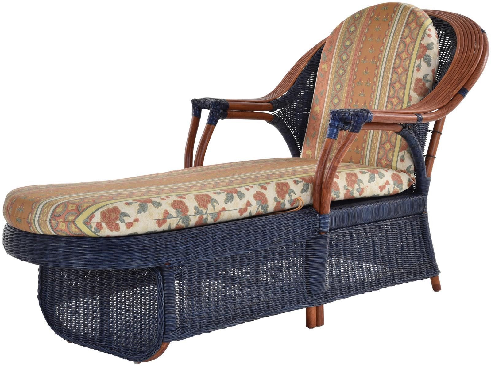 Krines Home Relaxliege Rattan Liege Safari Ottomane Rattanliege mit Polster (Dunkelblau-Rost), Lounge Liege