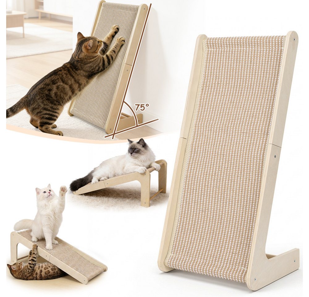 PRIISF Kratzbrett 72cm Kratzbrett Kratzmöbel L Förmige Kratzpappe Sisal Katzenkratzbrett, (Ergonomisches 75° Winkel Kratzmatte Katze Gelenkschonendes Katzenmöbel, Dual-Use Stehend & Flach Kratzkarton Wandmontage Kratzsäule Groß XXL), Katzenspielzeug für S