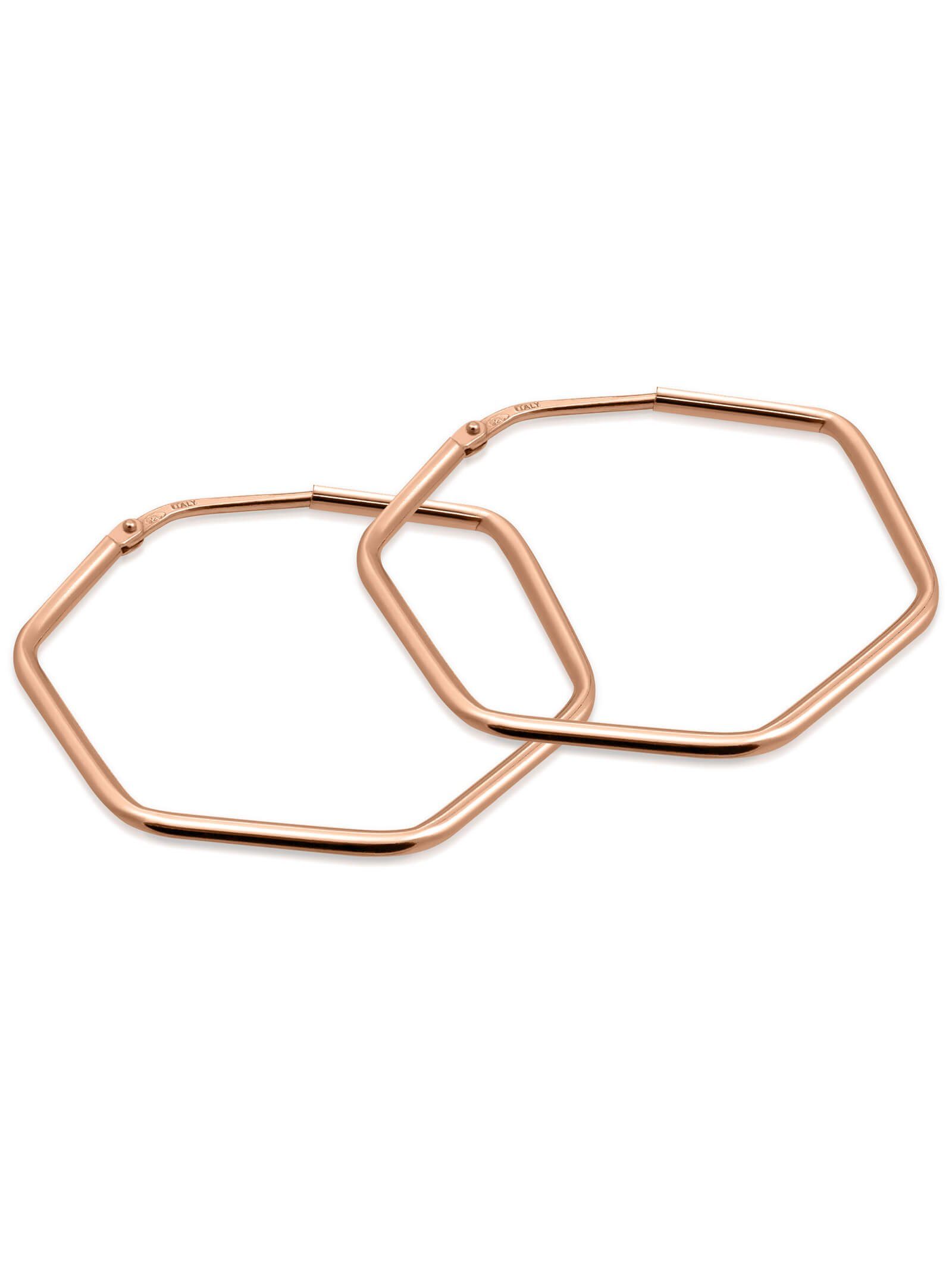 modabilé Paar Серьги-кольца Kreolen HEXAGON eckig, Damen Серьги 30mm, Roségold Vergoldet, 925 Sterling Silber, sechseckig