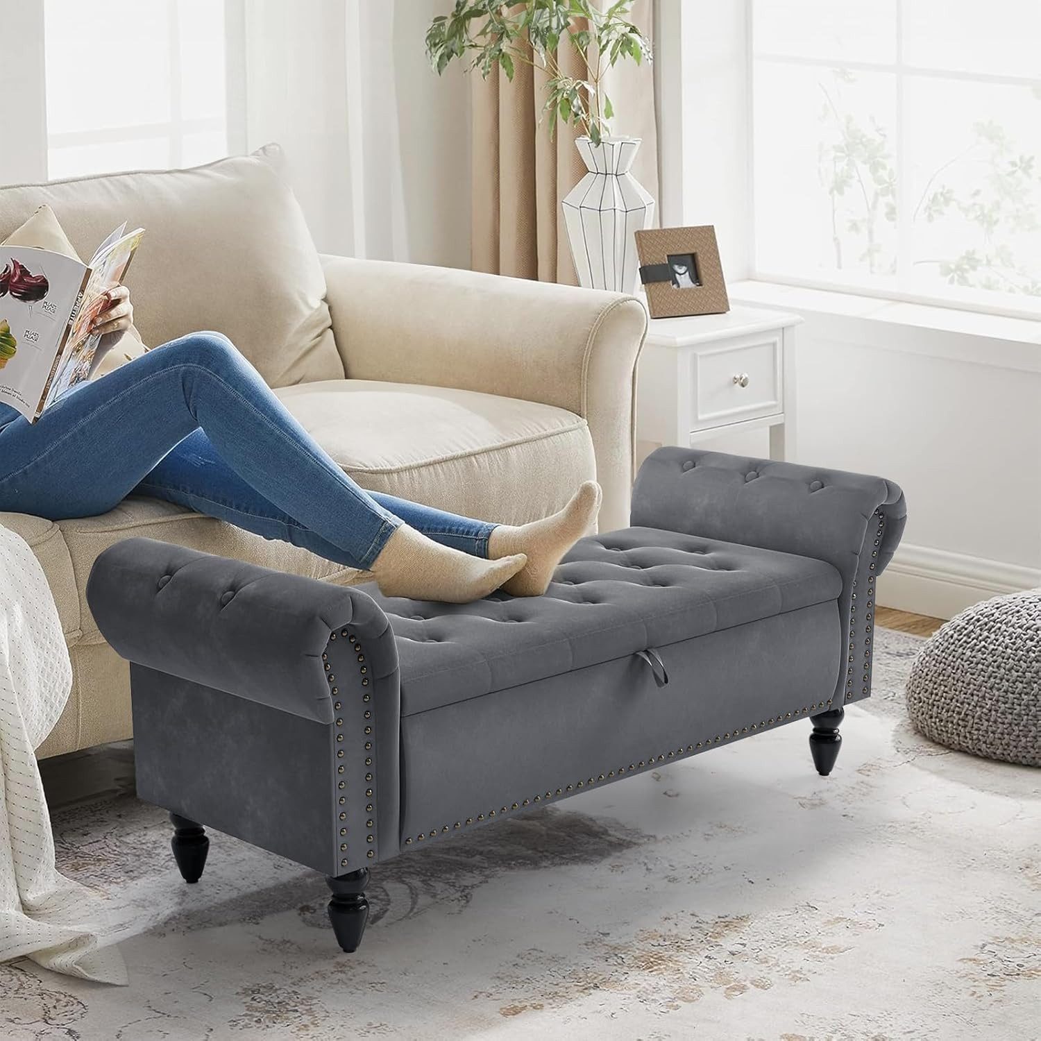 TLGREEN Bettbank Doppelter Hocker mit Stauraum, (Samt,Eleganz und Komfort mit Stauraum), Multifunktionsbank für Wohnzimmer,Schlafzimmer