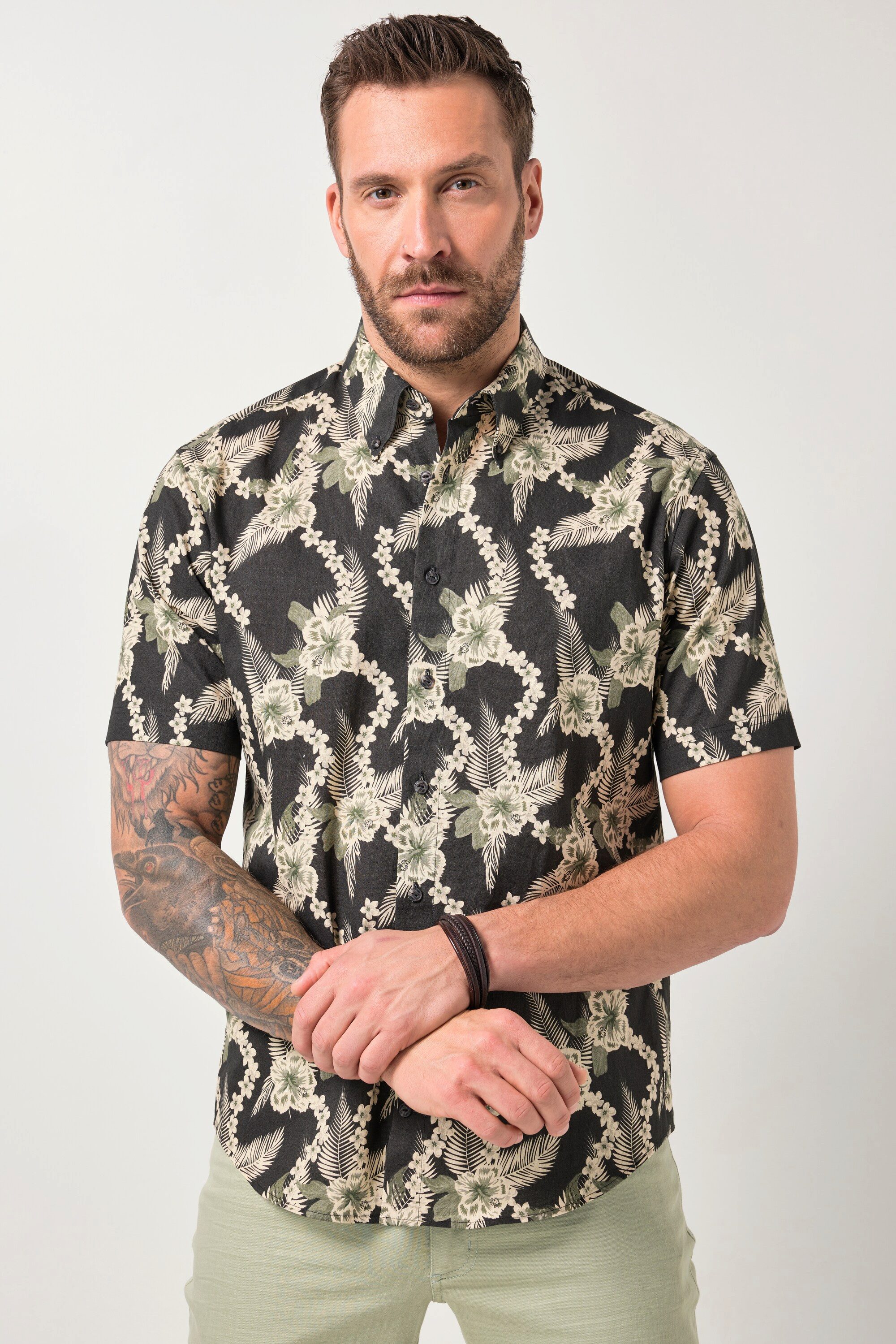Kurzarmhemd Leinenmix-Hemd Halbarm Buttondown-Kragen bis 8 XL