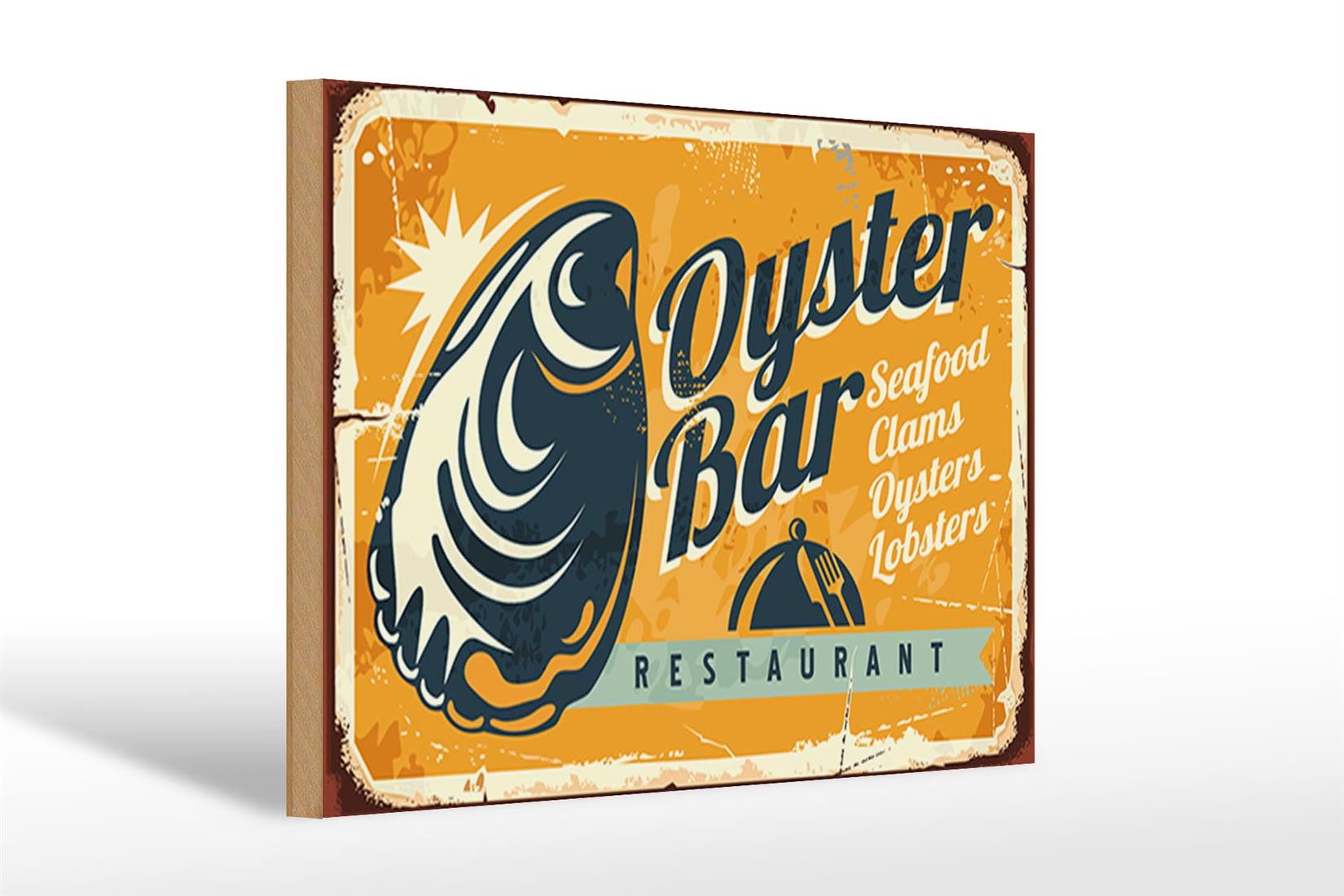 Holzbild Retro 30x20cm Oyster Bar Seafood Restaurant