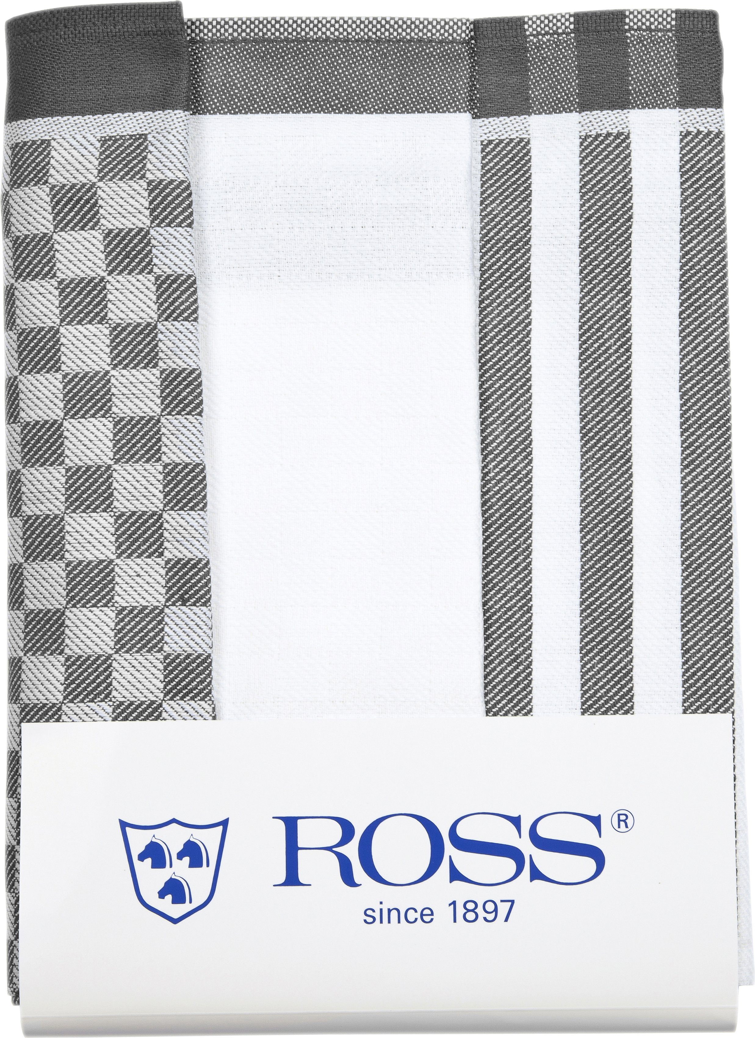 ROSS Geschirrtuch SUPERIOR, (Set, anthrazit/weiß Geschirrtuch cm) 50x70 3-tlg., 3x