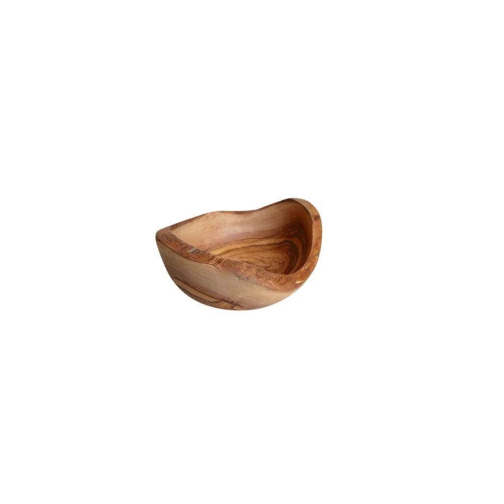 Olivenholz-erleben Servierschale Knabberschale RUSTIKAL rund (ca. 14 cm) aus Olivenholz, handgefertigt, schöne Maserung, rustikaler Rand | Servierschalen