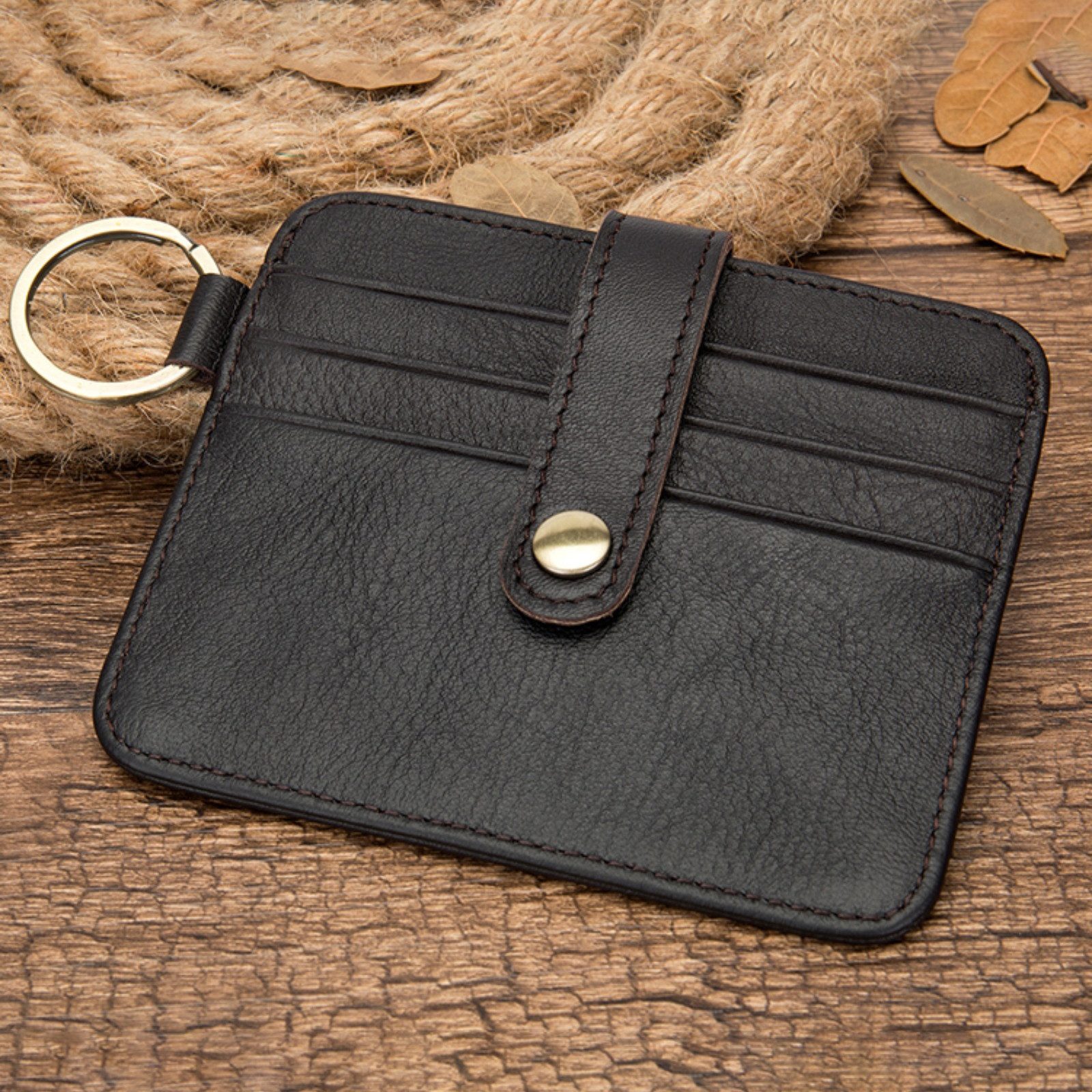 Geldbörse Men's Leather Card Holder Wallet RFID Protection Keyring