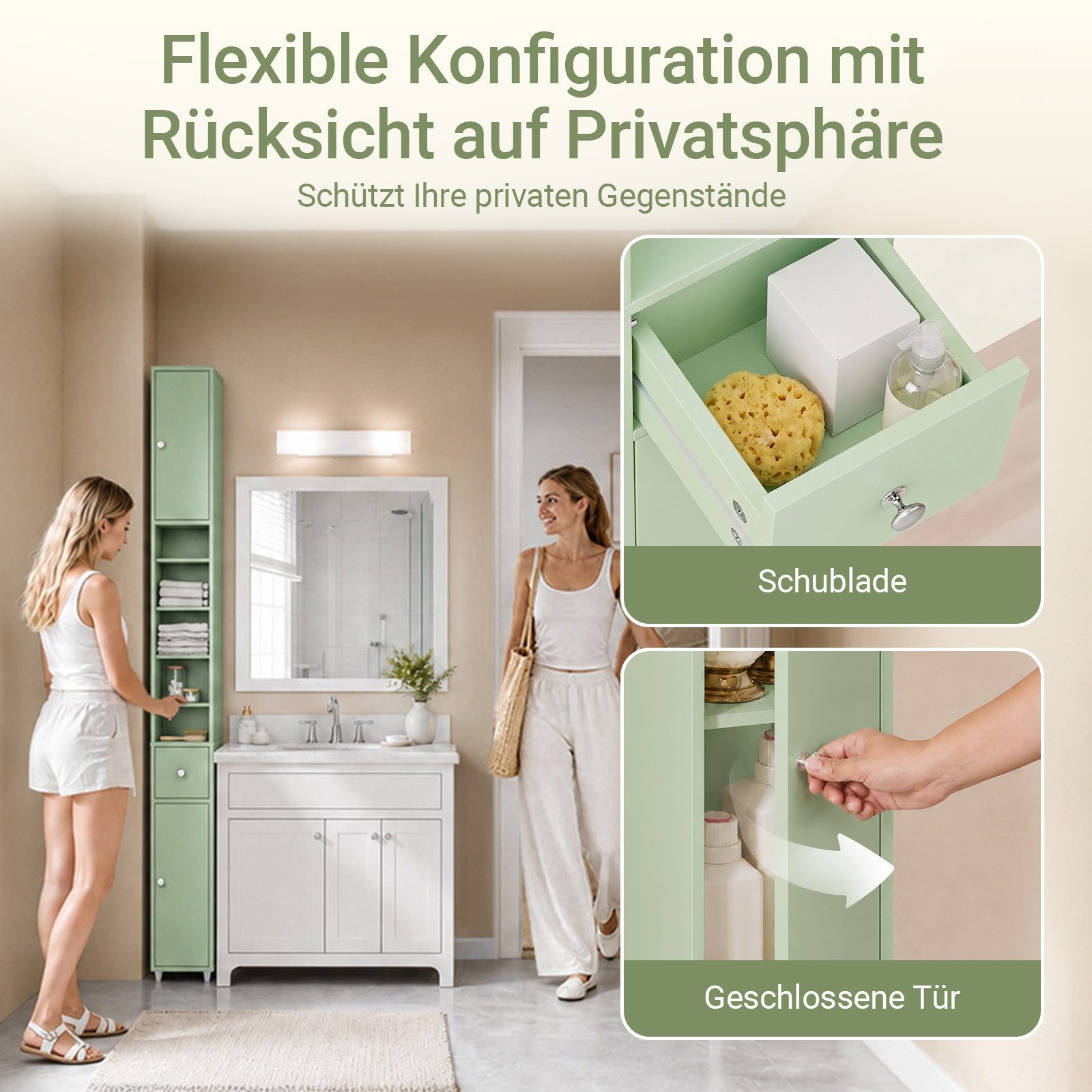 SoBuy Hochschrank BZR34 Badezimmerschrank Hochschrank Schmal Badschrank für kleine Bäder Badkommode, mit verstellbare Ablagen Platzsparender, Waschbecken, WC