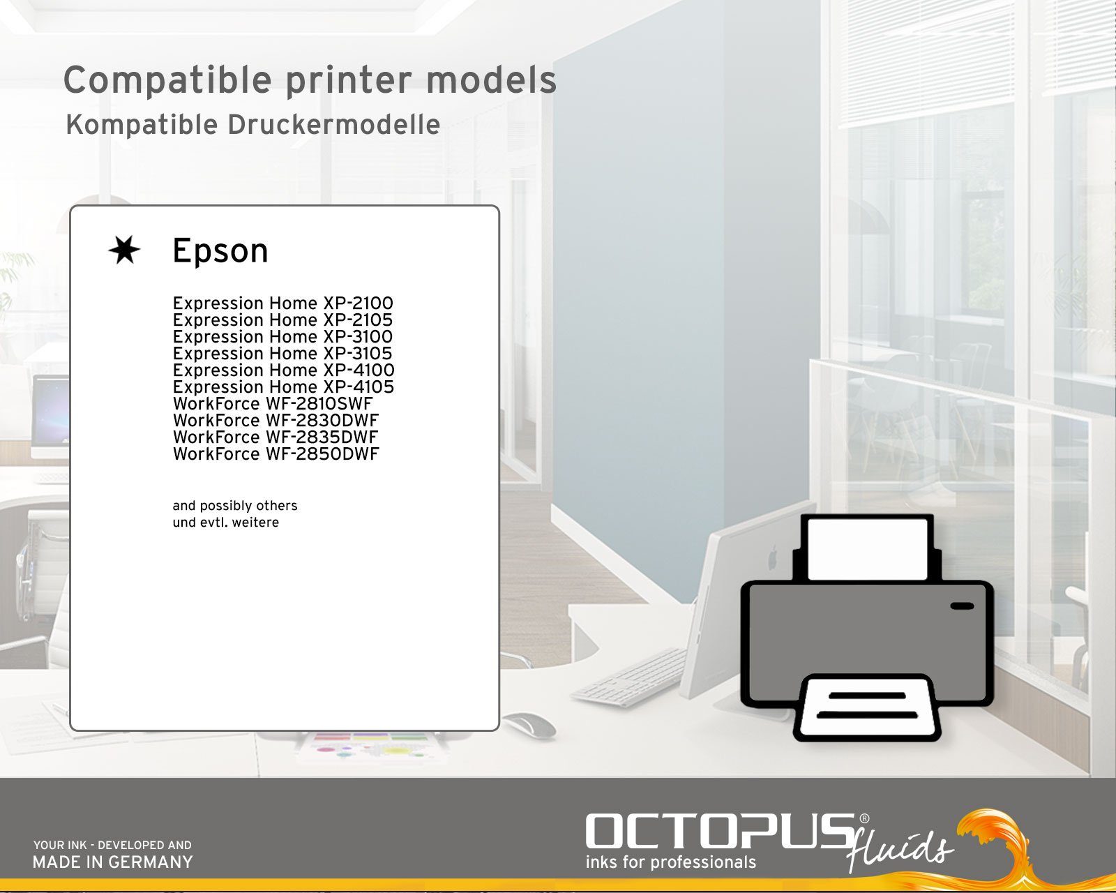 1x Ink ml) OCTOPUS Expression comp. XP-2100, Home Epson f. 100 3100, Druckertinte, Nachfülltinte (für Fluids Epson, 603,