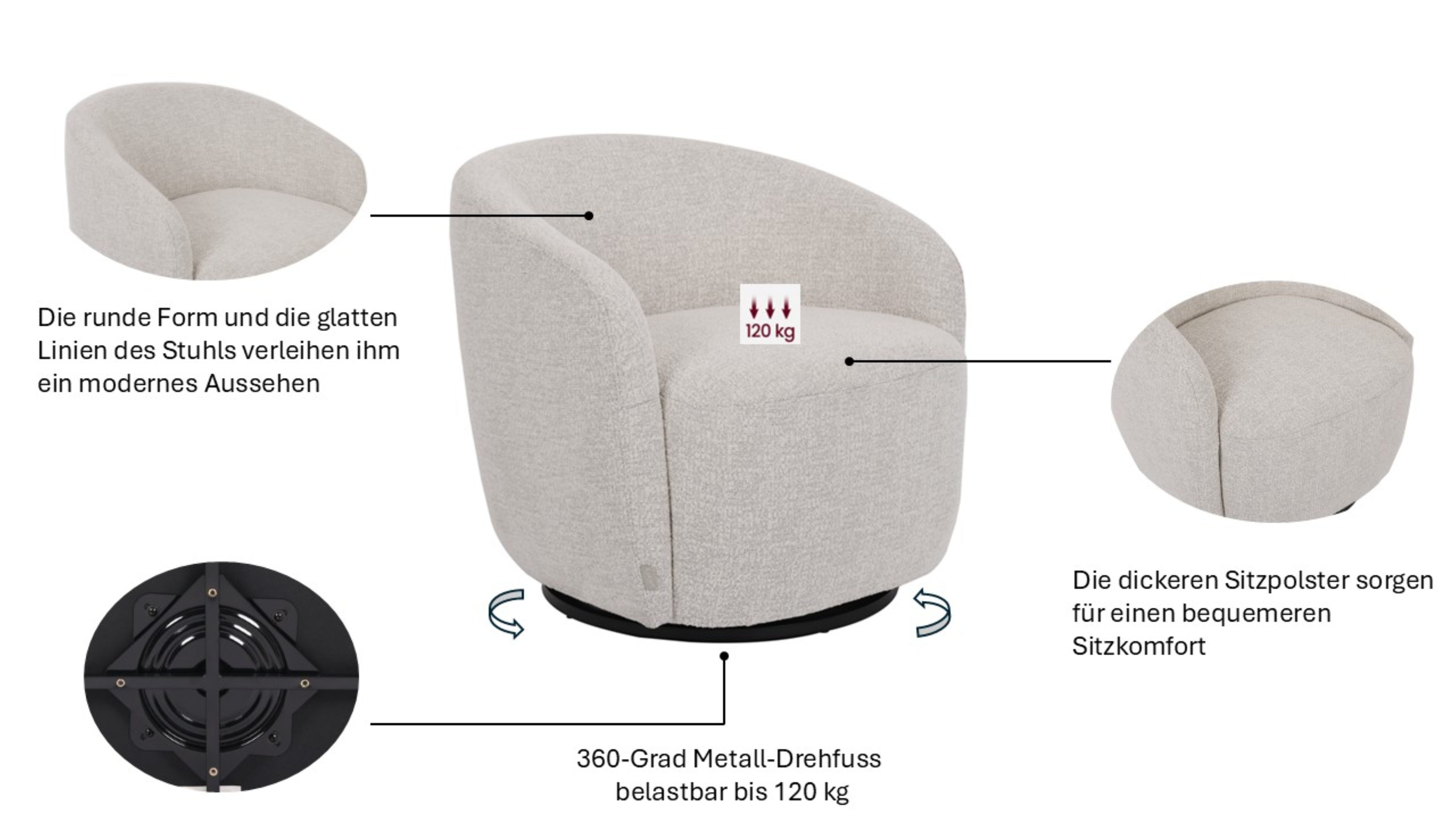LeGer Home by Lena Gercke Drehsessel ZAYRA Lese-Sessel, TV-Sessel, Loungesessel, 360° drehbar, Webstoff – Bild 3 von 5