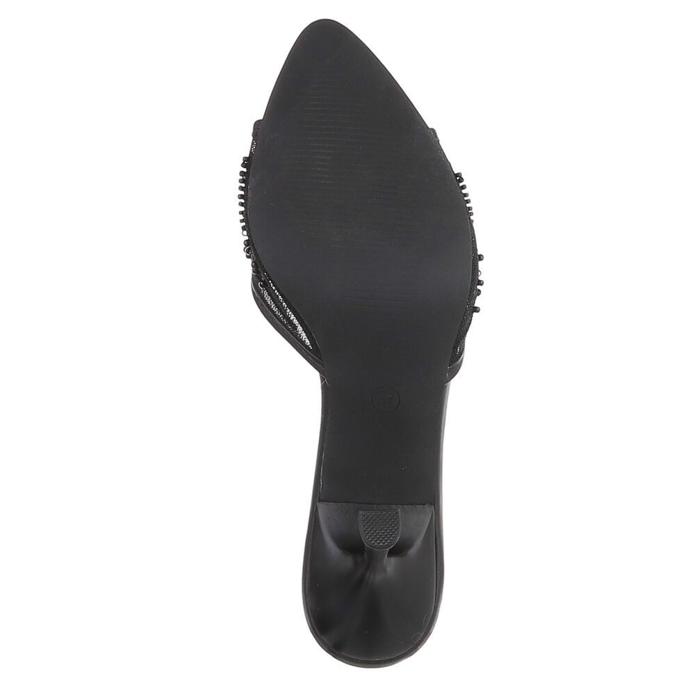 Ital-Design Damen High Heel Mule mit Stickerei & Perlen Pantolette (92214436) Pfennig-/Stilettoabsatz Sandalen & Sandaletten in Schwarz