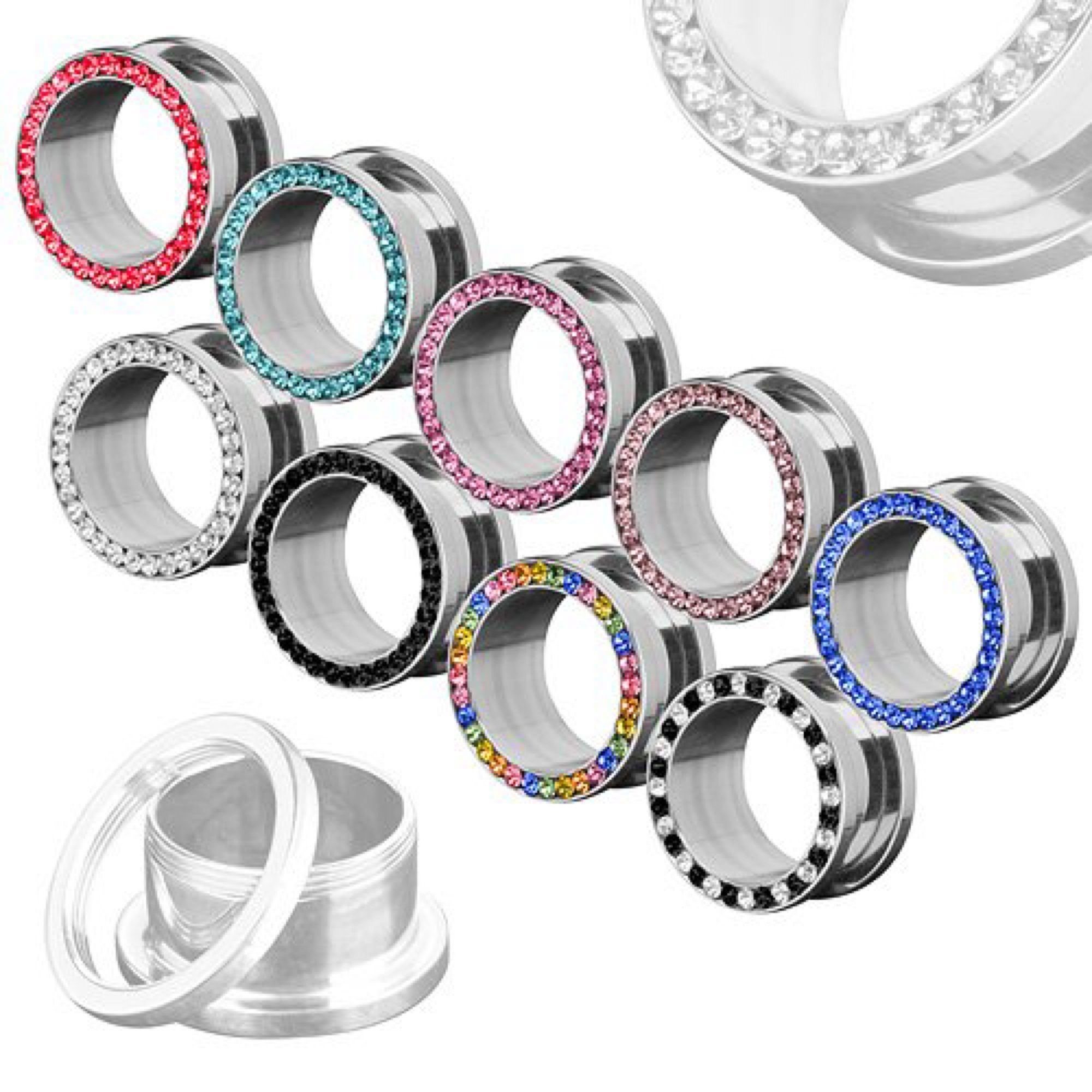 Taffstyle Plug Flesh Tunnel Ohr Plug Piercing mit Kristallen Ohrschmuck Edelstahl (Flesh Tunnel Ohrplug mit funkelnden Kristallen für gedehnte Ohren), Flesh Tunnel Plug Piercing mit Schraubverschluss