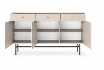 Furnix Kommode Taylie Sideboard mit drei Schubladen und drei Türen, B155 x H89,4 x L39 cm, Metallgestell, hochwertige Materiallien