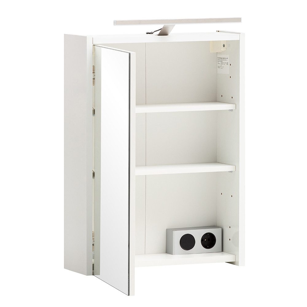 Lomadox Spiegelschrank KANE-80 weiß matt mit LED Aufbauleuchte 43,5x64x16 cm