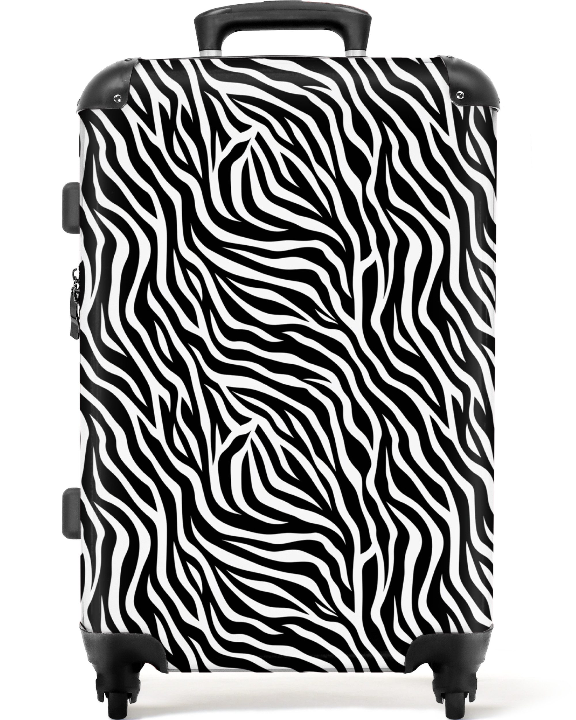 NoBoringSuitcases.com© Kinderkoffer mit leuchtende Räder - Tiermuster - Zebra - Design - Schwarz und weiß, 4 Rollen, Koffer Mittelgroß für 20kg, Suitcase für Erwachsene, Reisekoffer