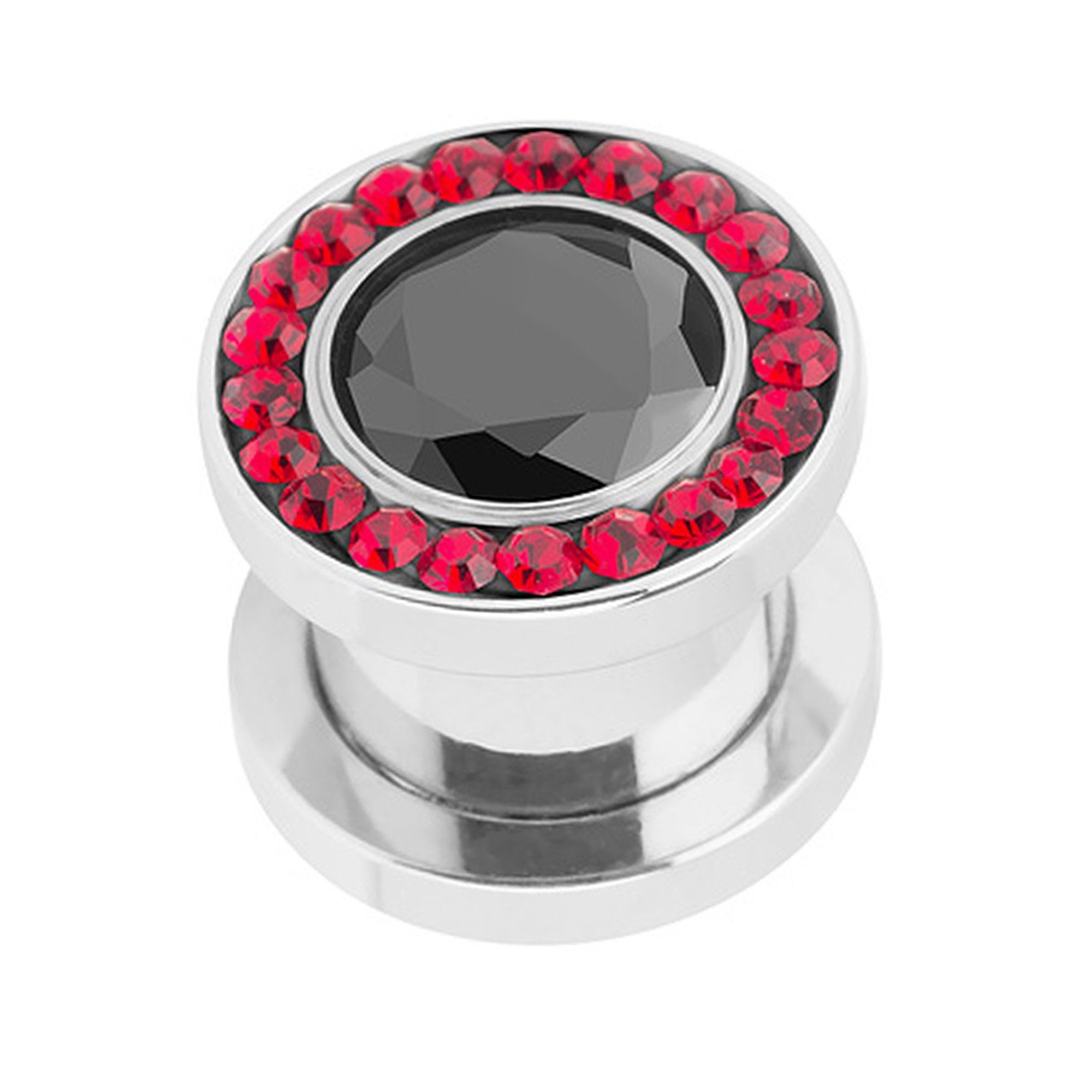 Taffstyle Plug Piercing Plug Schraub Multi Zirkonia Kristall, Flesh Tunnel Ohr Piercing Plug Ohrpiercing Schraub Edelstahl Zirkonia Schwarz / Rot