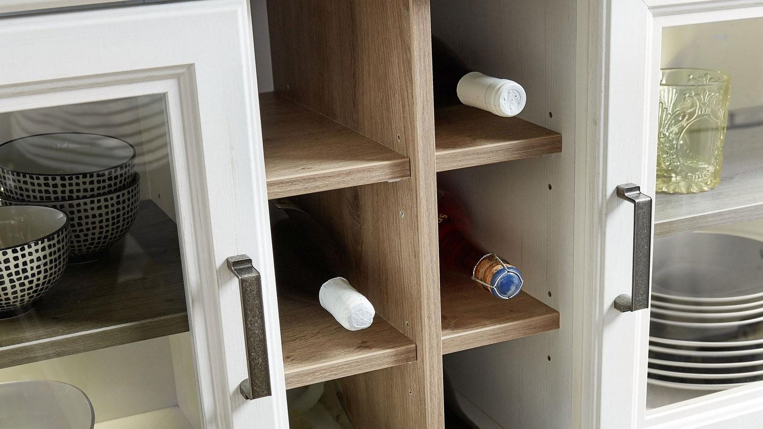 Innostyle Vitrine Highboard Jasmin Pinie hell und Artisan Eiche mit LED 143x150 cm