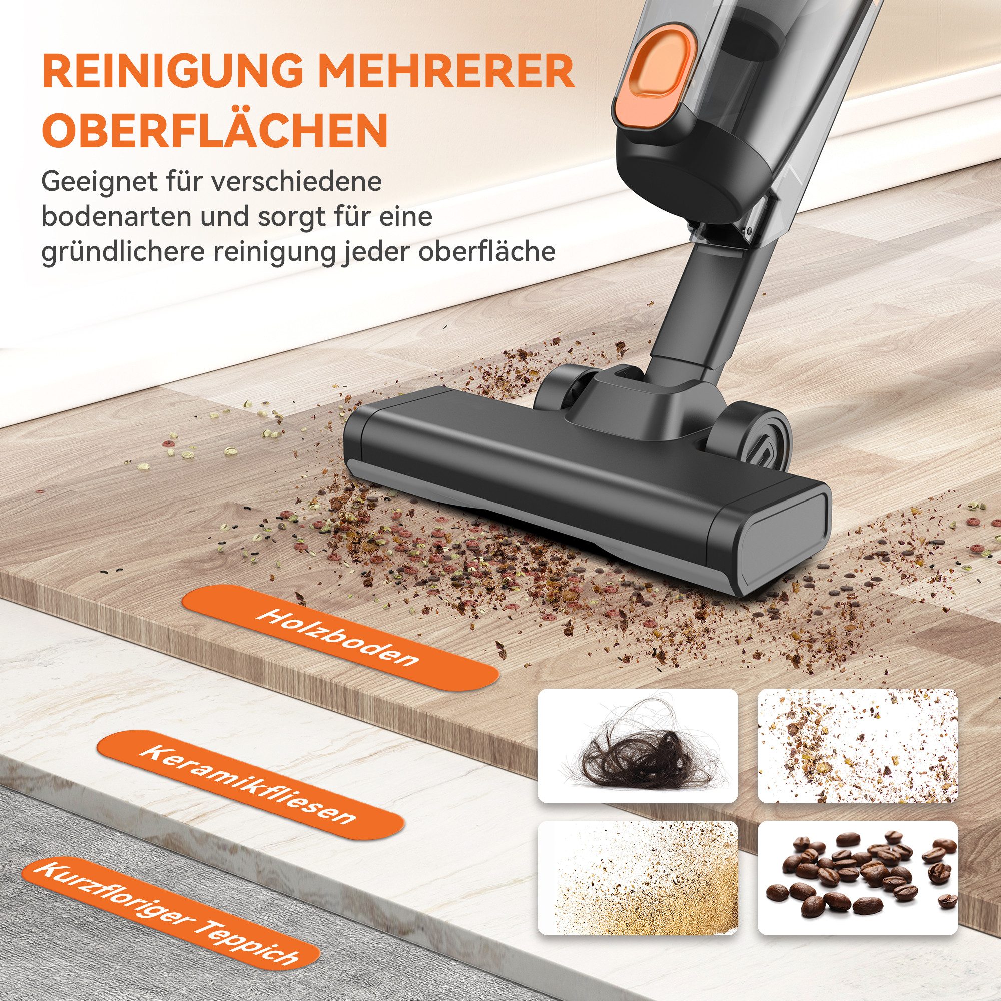INSE Hand-und Stielstaubsauger INSE, 600 W, beutellos, 20Kpa Saugkraft, 600W Motor, 1,66kg leicht, Verstellbar&Selbststehend – Bild 5 von 5