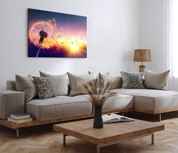 Sinus Art Leinwandbild 120x80cm Wandbild auf Leinwand Sonnenuntergang Abendröte Pusteblume Fo, (1 St)