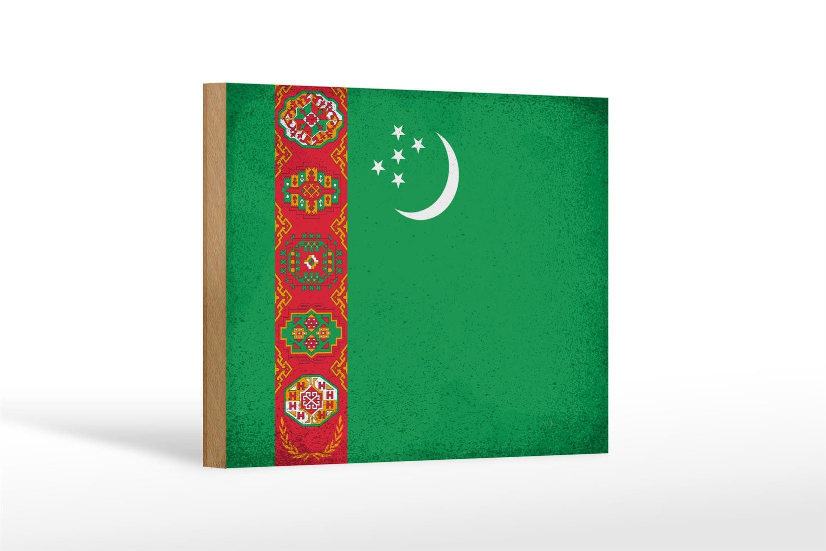 Femer GmbH Holzbild Flagge Turkmenistan 18x12cm Flag Vintage, Flaggen (1 St), Glatte Holzfaserplatte (MDF), vorn beschichtet