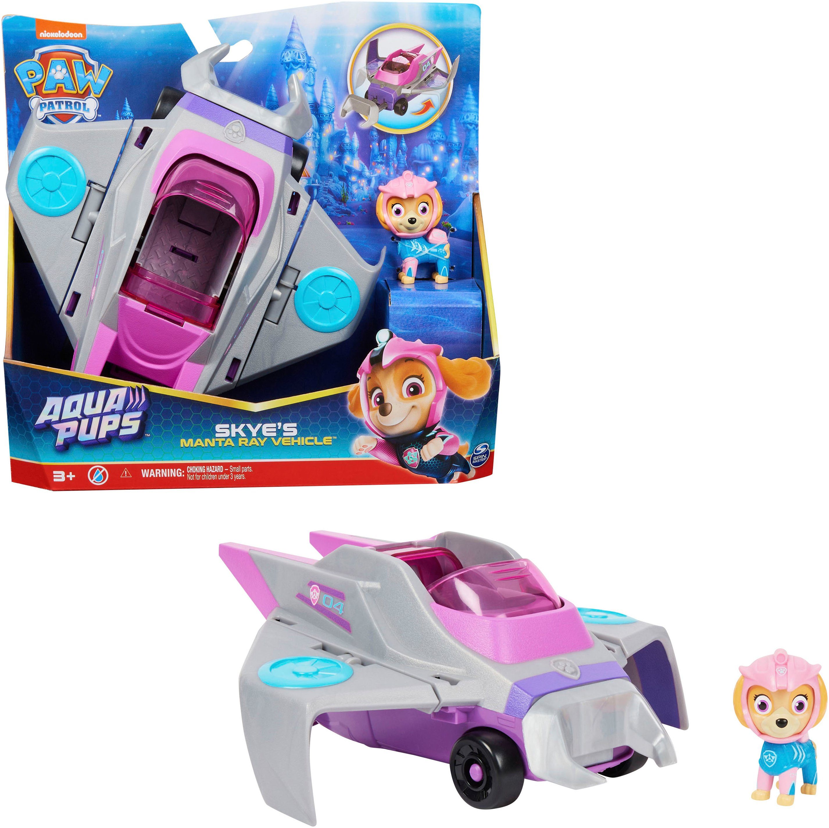 Spin Master Spielzeug-Auto Paw Patrol - Aqua Pups - Basic Themed Vehicles Solid Skye, mit Funktionen