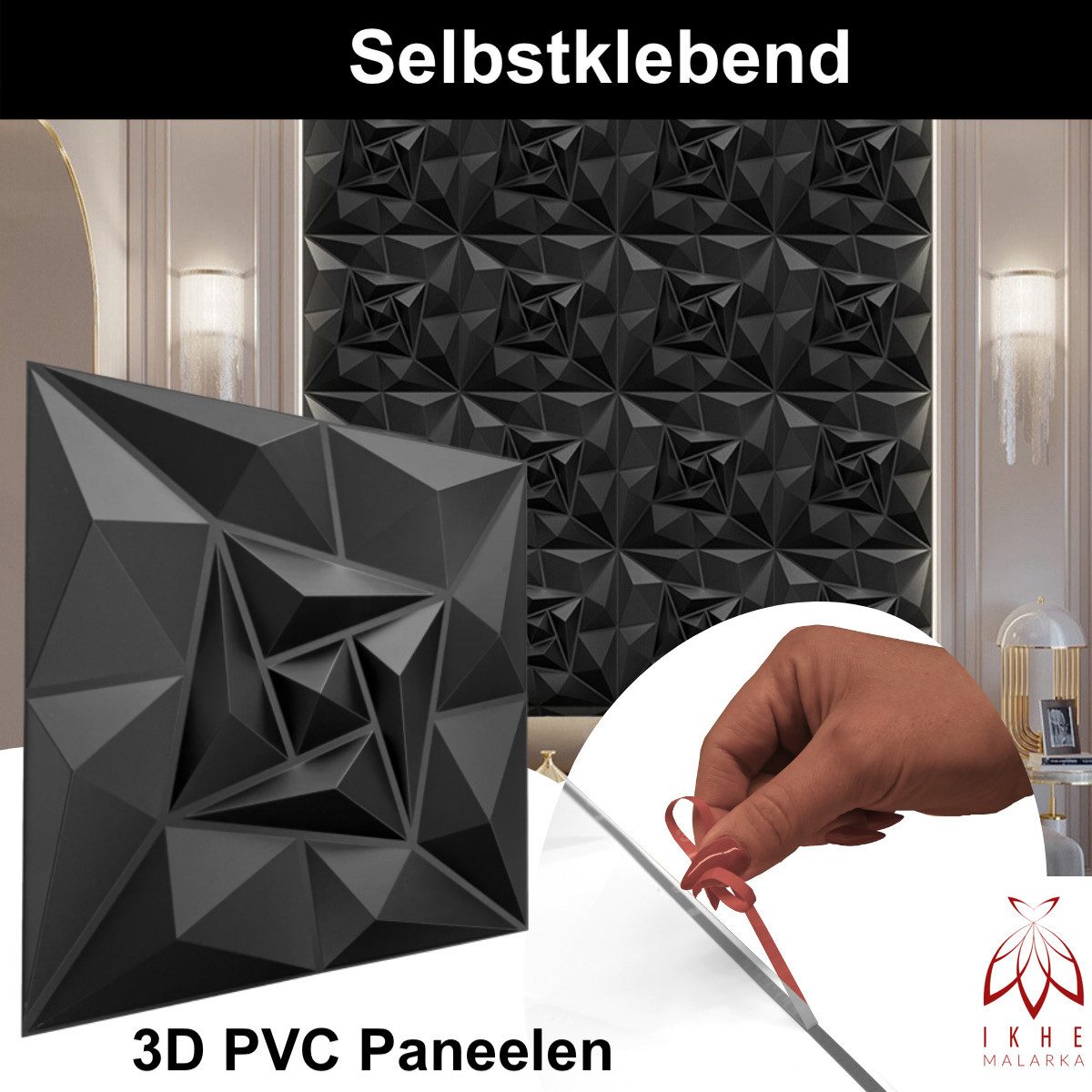 IKHEMalarka 3D Wandpaneel Selbstklebend 3D Paneele, PVC Kunststoffpaneele, BxL: 50,00x50,00 cm, 0,25 qm, (1 Stück, 0,25 m) Wandpaneele Gaming Zimmer Wand Decke