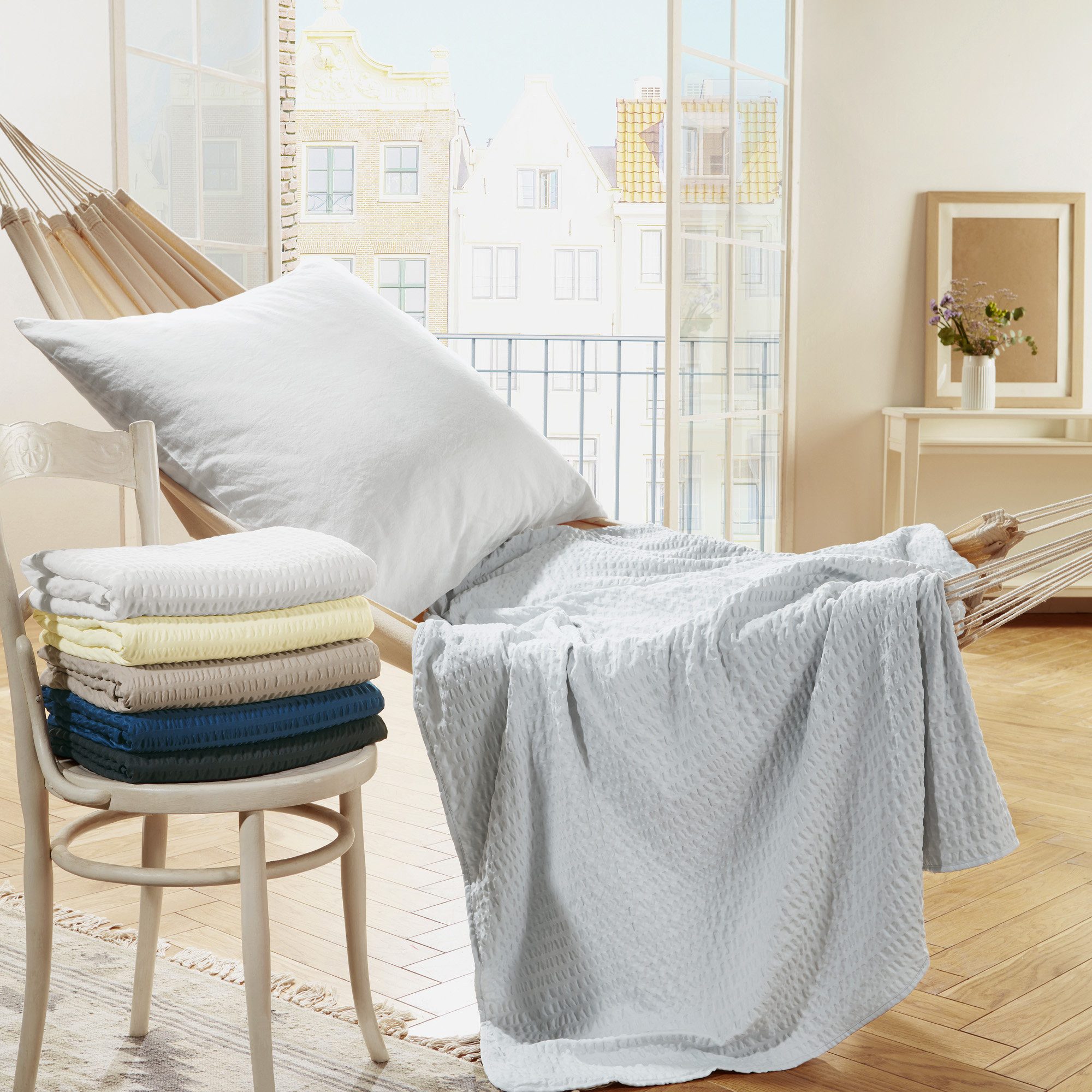 Wohndecke Sommerdecke "Detroit" 2er-Pack, REDBEST, Microfaser-Seersucker Uni