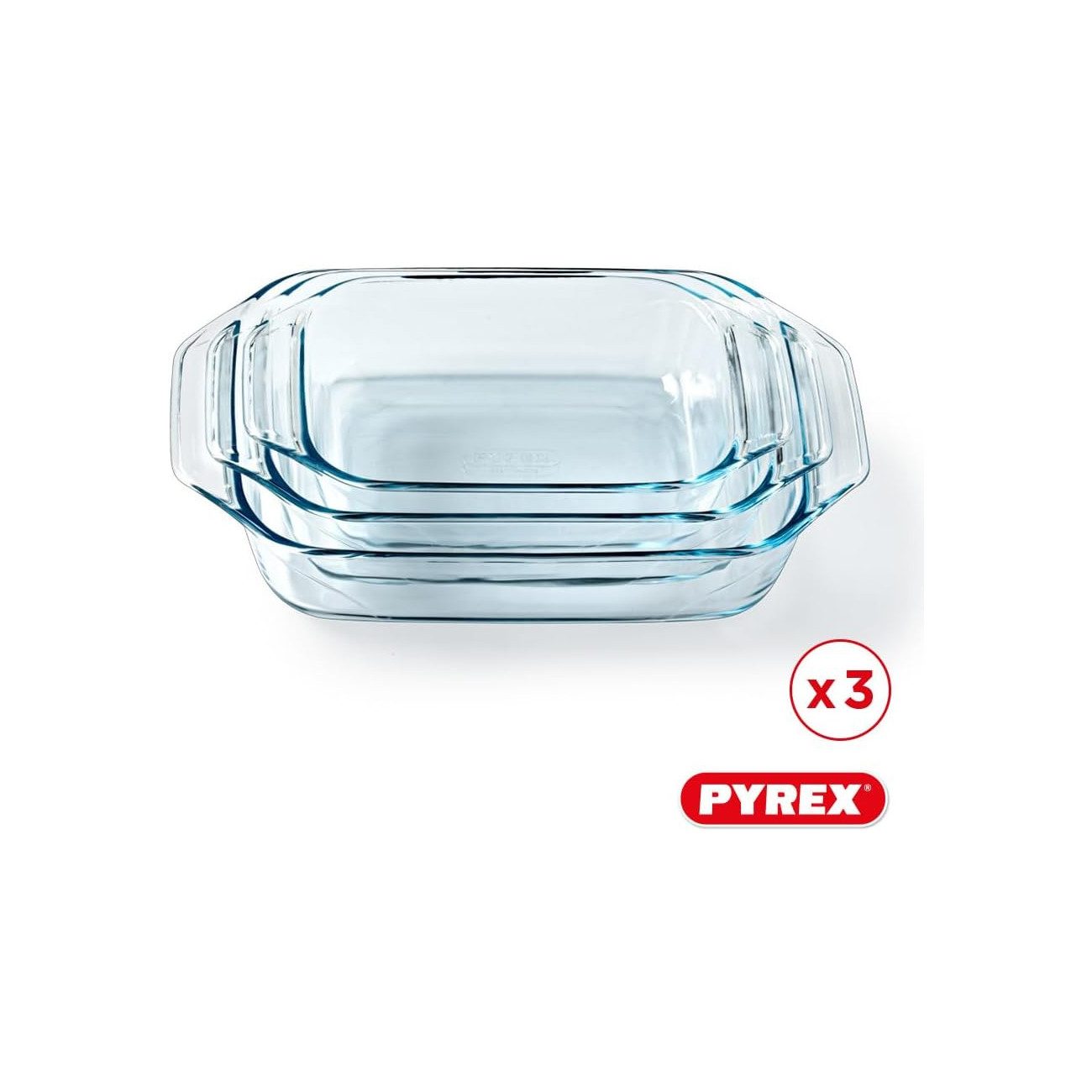 PYREX Auflaufform Let's Share Auflaufformen-Set rechteckig, 1,4/2/3 l, Borosilikatglas, (3-St), Made in France, stapelbar, hitzebeständig