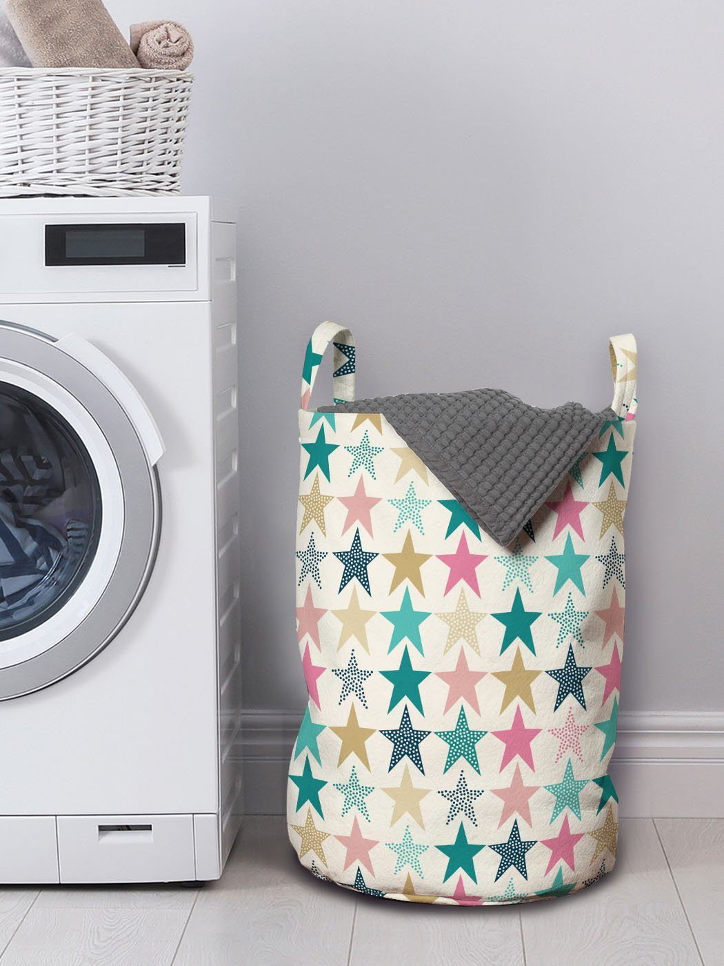 Abakuhaus Kordelzugverschluss Wäschesäckchen und Sterne Griffen Doodle Retro Wäschekorb Punkte für mit Waschsalons,