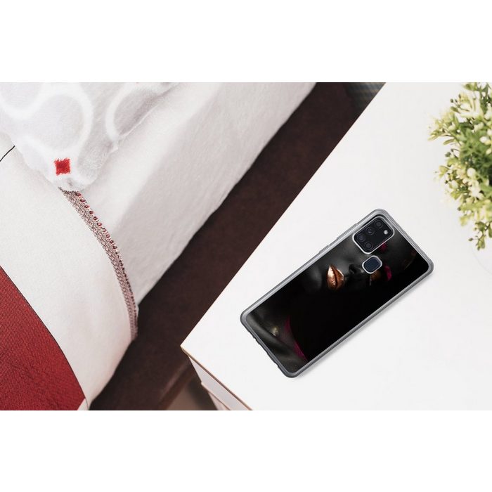 MuchoWow Handyhülle Frau - Schwarz - Kupfer Handyhülle Samsung Galaxy A21s Smartphone-Bumper Print Handy