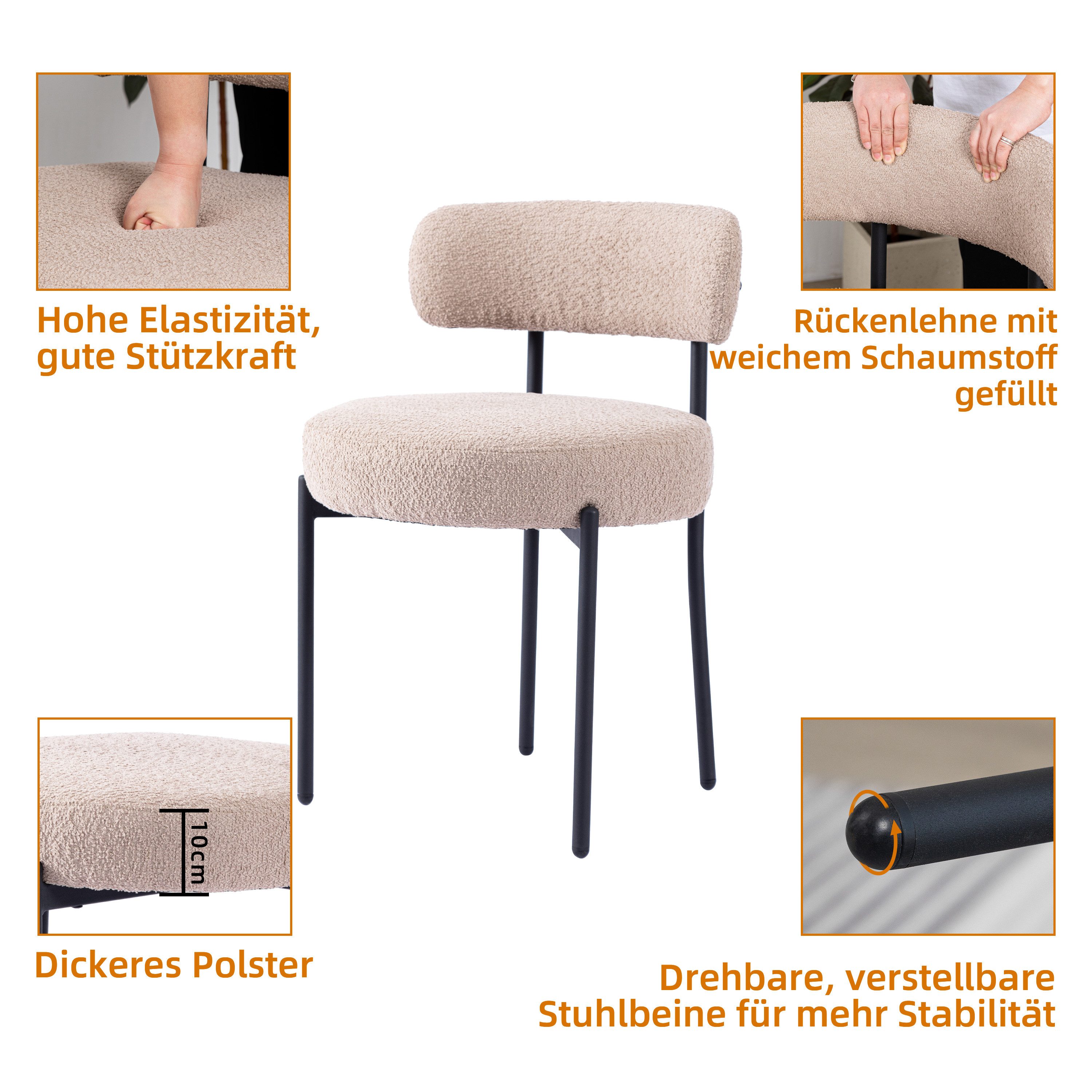 AISALL Esszimmerstuhl mit Rückenlehne, Schwarze Metallbeine, Restaurantstuhl, Polsterstuhl (2 St), 10 cm Schaumstoffkissen für Komfort – Bild 5 von 5