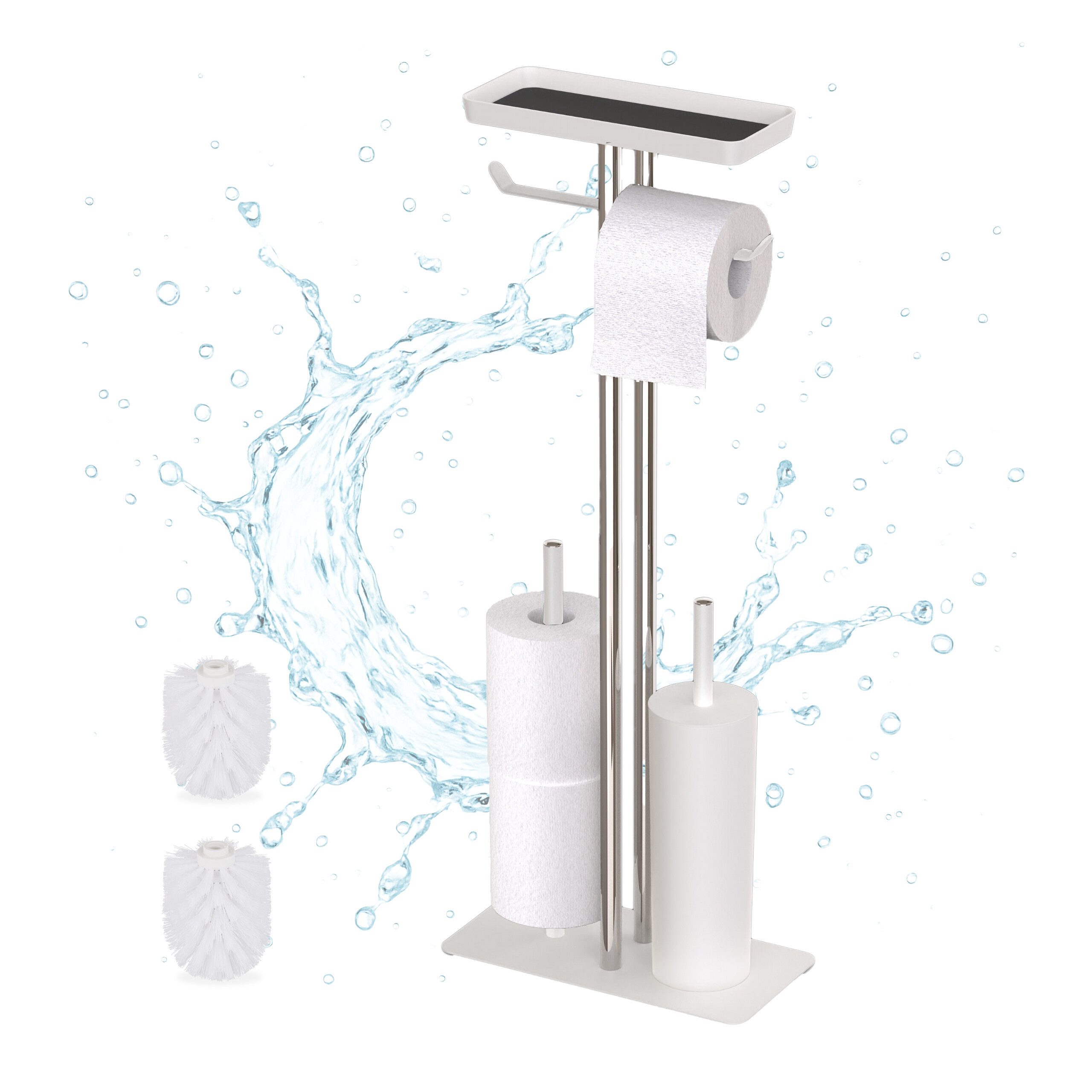 relaxdays WC-Garnitur Edelstahl mit Ablage, weiß günstig online kaufen