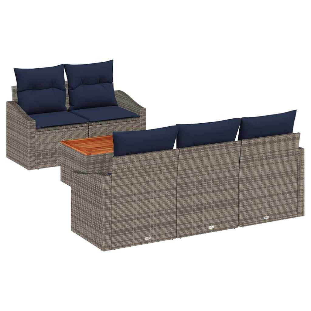 vidaXL Gartenlounge-Set Gartensofa-set 6 pcs Grau und Marineblau Poly-Rattan, (6-tlg)