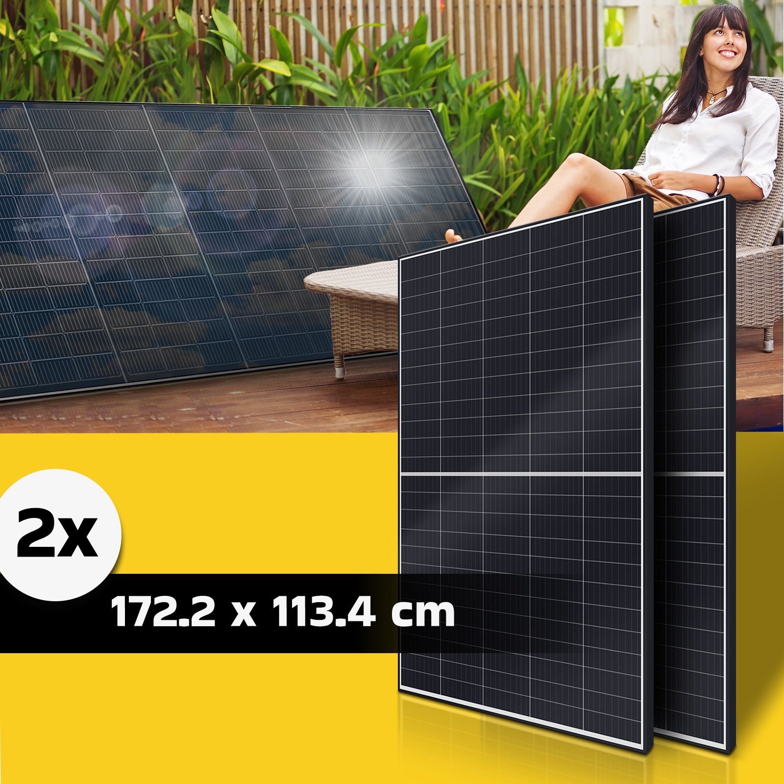 SUNNIVA Solaranlage 850W/800W komplett Steckdose, 800 W, (Astro-Energy 800W Micro Wechselrichter - PV Solaranlage Komplettset - 2x 425W (850W) Solarmodule - inkl. 5m Kabel - Bluetooth, WIFI, 2-St)