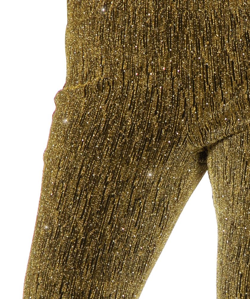 Karneval-Klamotten Kostüm Disco Damen Glitzer Schlaghose gold hochwertig, Party Hose elegant auffällig für Motto Party Feier Silvester Karneval