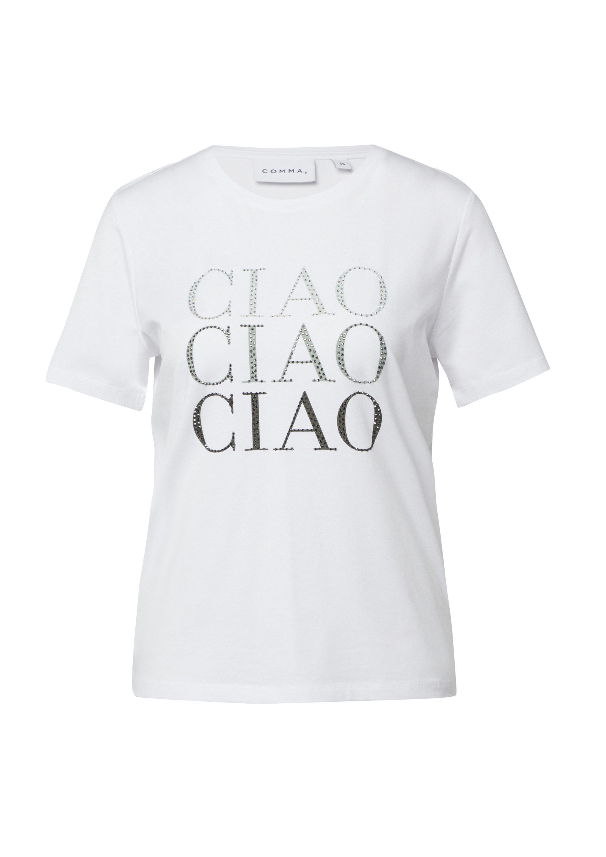 comma Kurzarmshirt T-Shirt Jersey-T-Shirt mit Strasssteinchen