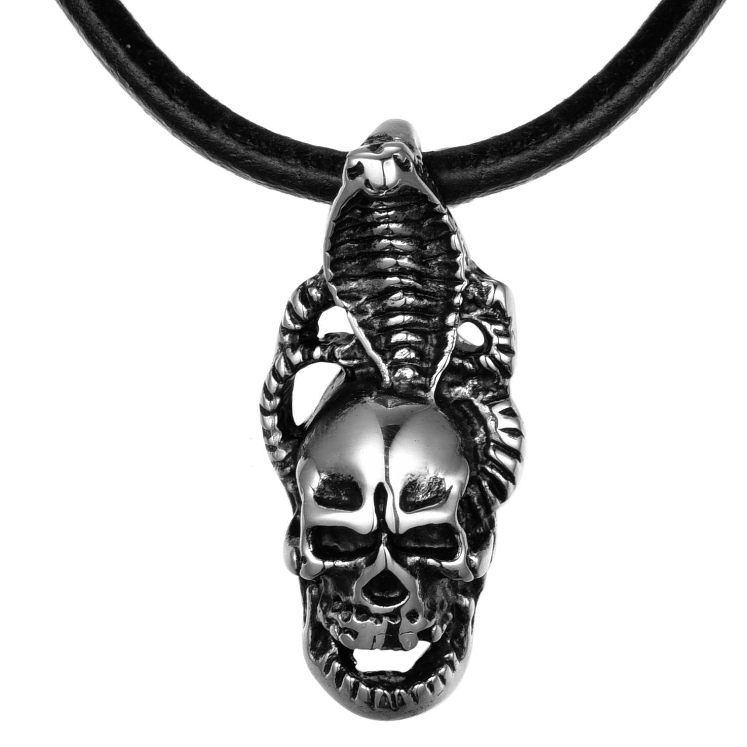 DonDon Kette mit Anhänger Lederkette Halskette 50 cm (1-tlg), Herren-Halskette mit Lederband, maskuline Anhänger, im Samtbeutel Kobra-Totenkopf