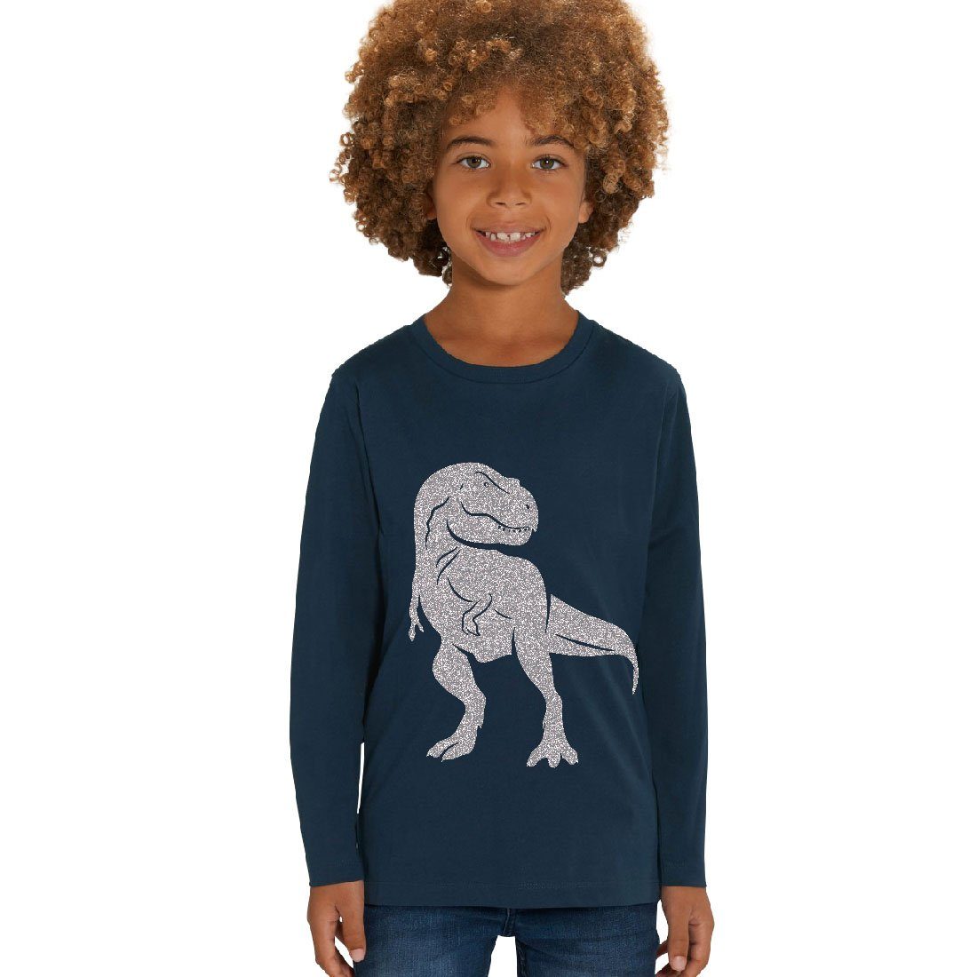 Biobaumwolle Dinosaurier Glitzer Print-Shirt aus Hilltop Langarmshirt Kinder Motiv mit