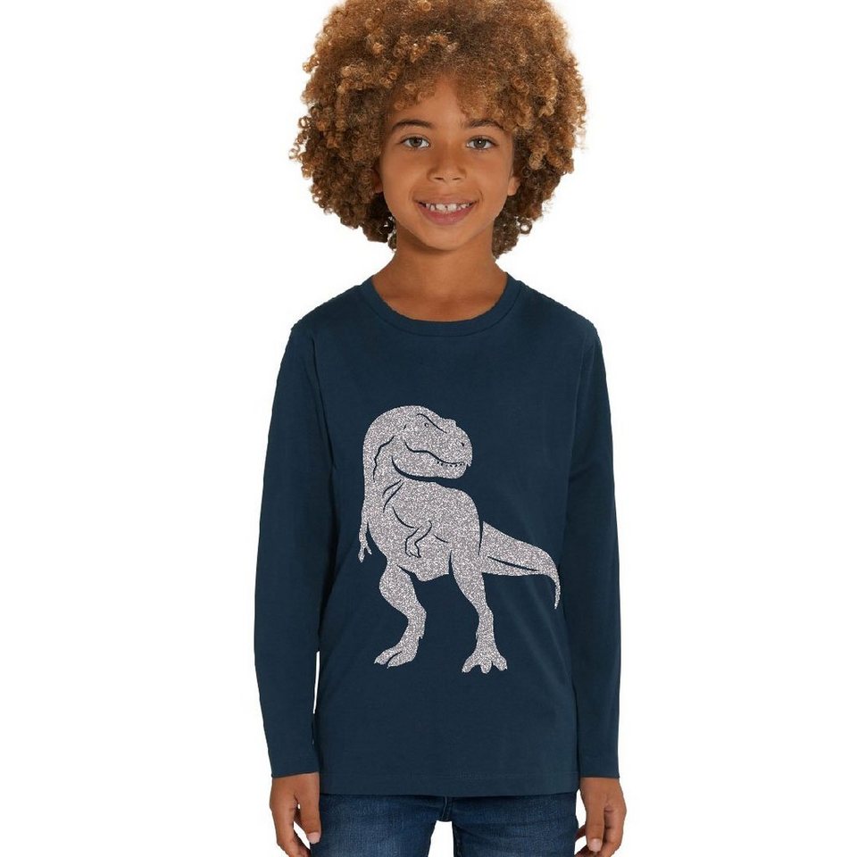 Hilltop Print-Shirt Kinder Langarmshirt aus Biobaumwolle mit Dinosaurier  Glitzer Motiv